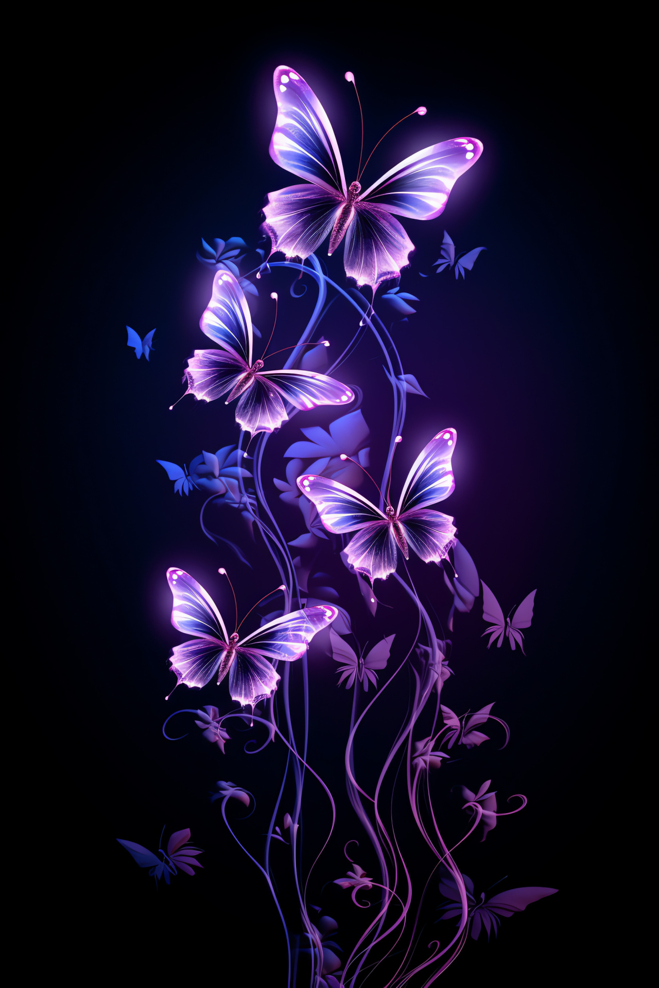 Purple Butterflies, elegant flutter, refined perch, floral interaction, luminous backdrop, HD Phone Image