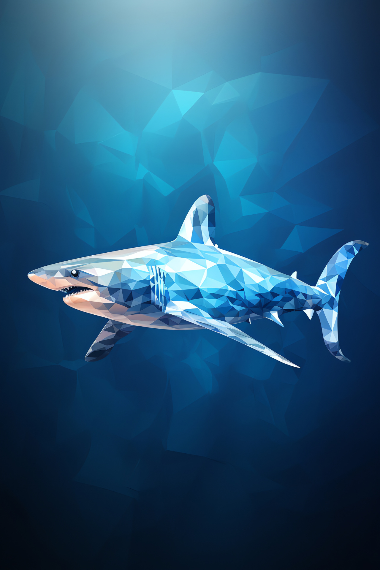 Blue Shark, pelagic predator, side-profile sleekness, deep blue sea tones, abstract marine art, HD Phone Wallpaper