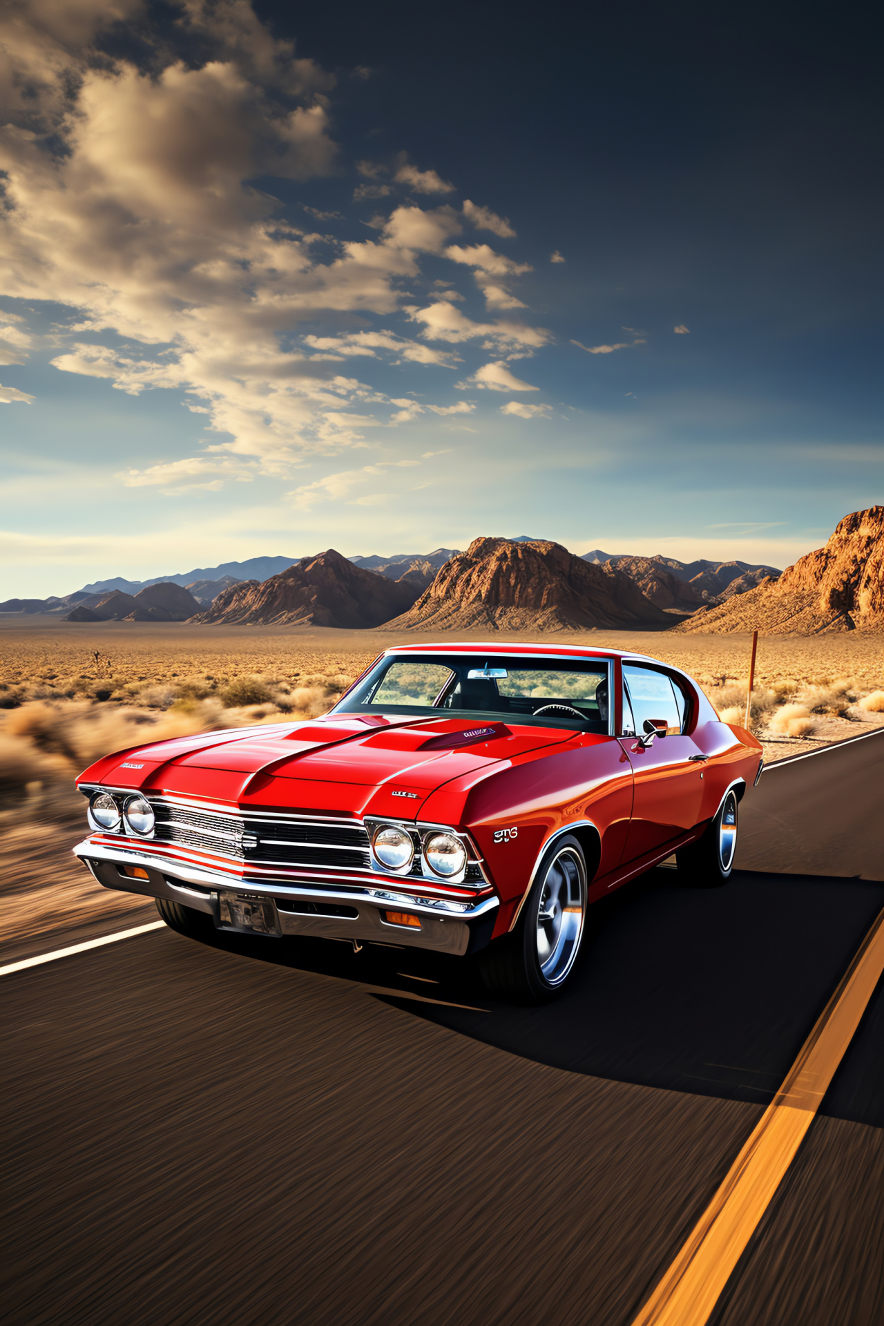 Muscle Car, Chevrolet Chevelle SS, American muscle, Historic Route 66, Scenic road trips, HD Phone Image