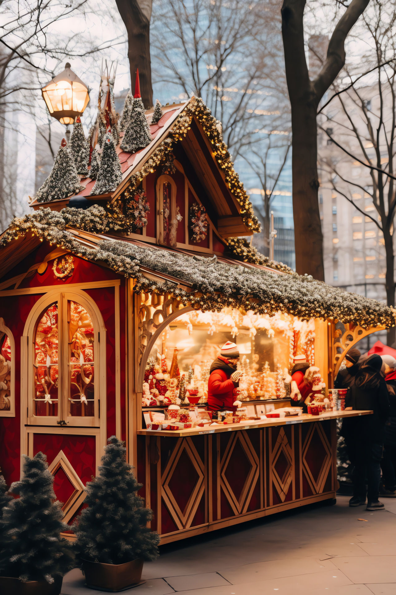 Manhattan winter fair, Bryant Park cheer, artisanal delights, New Year's excitement, cityscape merriment, HD Phone Image