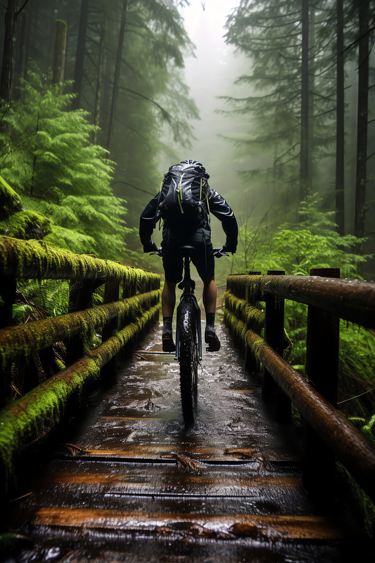 Pacific Northwest biking, Woodland trails, Nature's pathways, Rugged adventure, Mountain biking scene, HD Phone Image