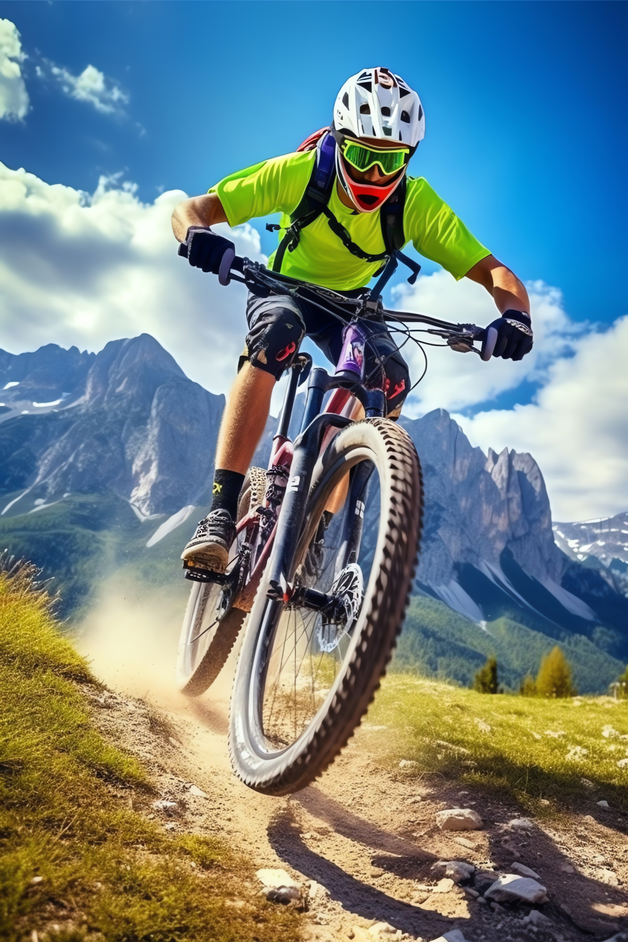 Mountain bike adrenaline, Natural juxtaposition, Panoramic extravaganza, Ecological chromatism, Cyclist's dream scene, HD Phone Wallpaper