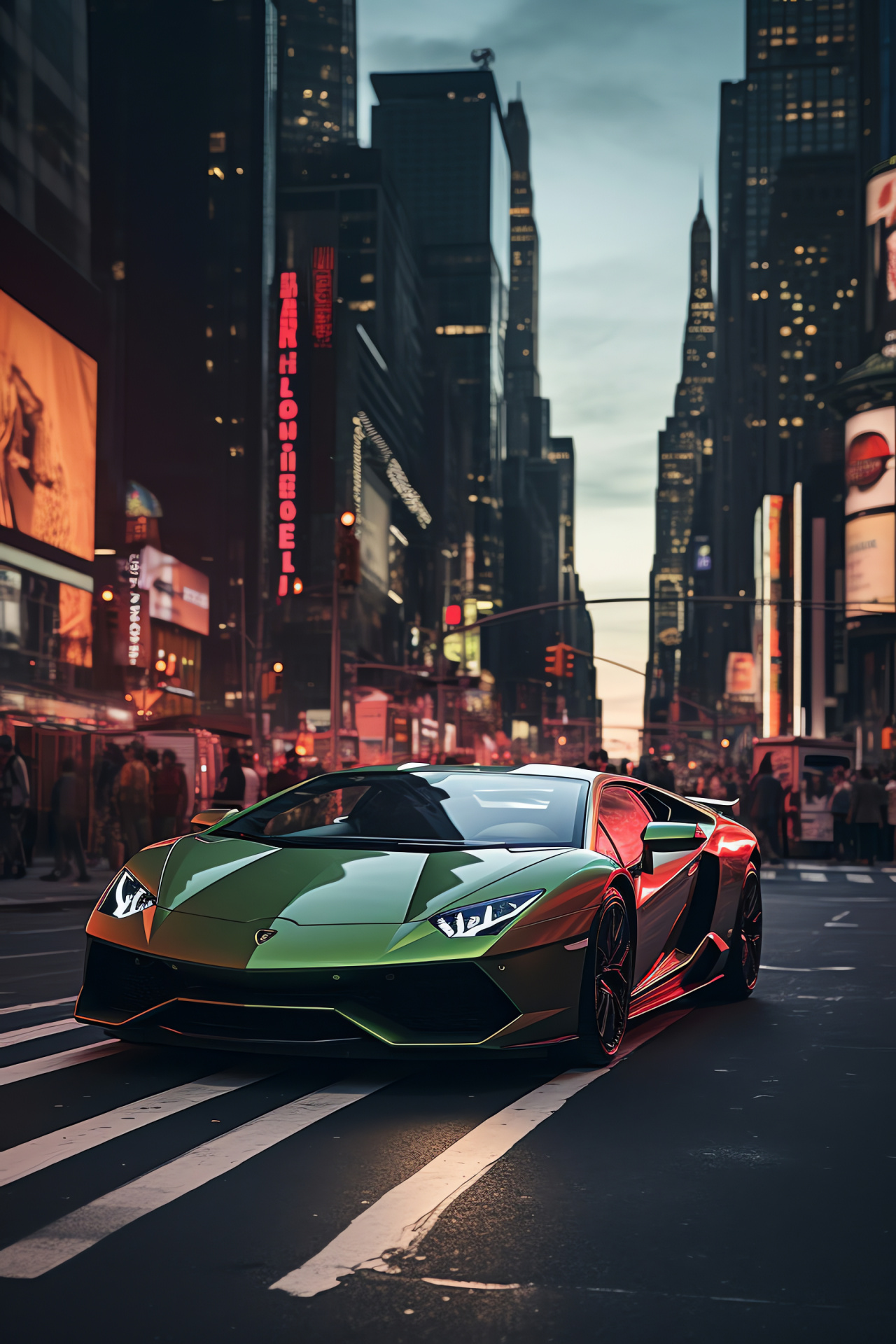 Lamborghini Aventador SVJ, Iconic NYC streets, Manhattan motor showcase, Times Square lights, Urban power, HD Phone Wallpaper