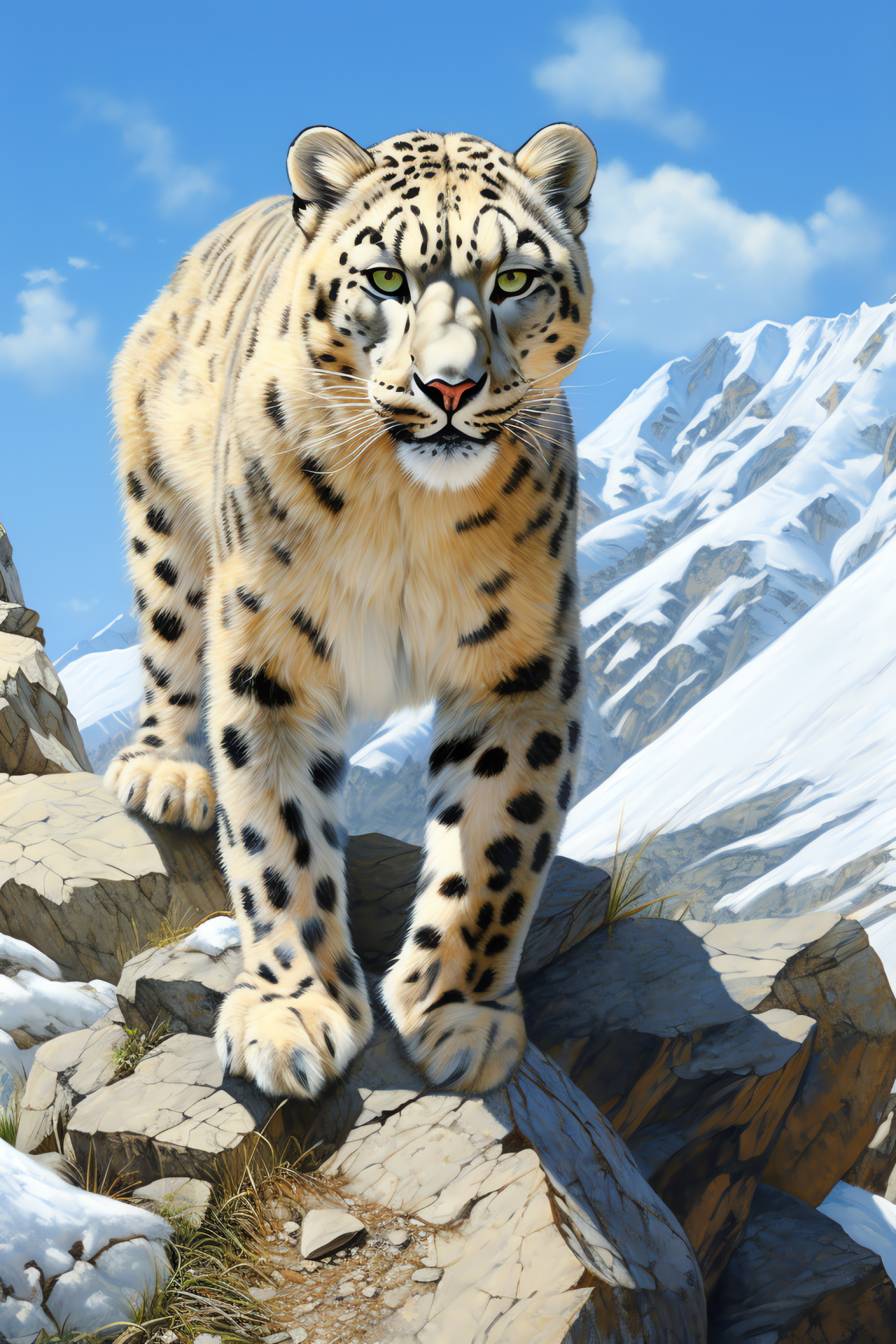 Mountain predator, Snow leopard gaze, Himalayan wildlife, Stealth hunter, Alpine big cats, HD Phone Image