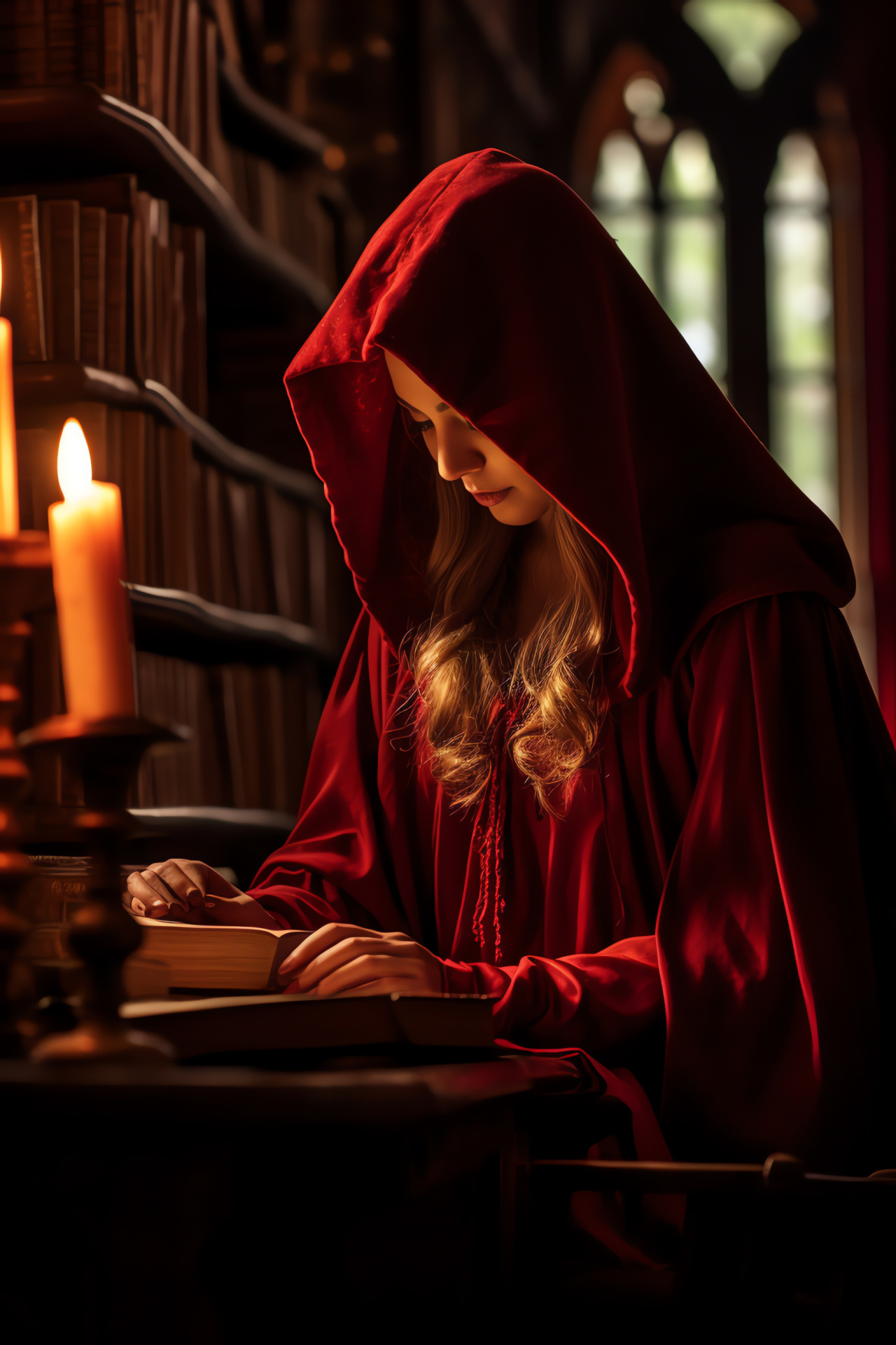 Mystical setting, grand fortress, literary haven, antique furnishings, extensive book collection, HD Phone Wallpaper