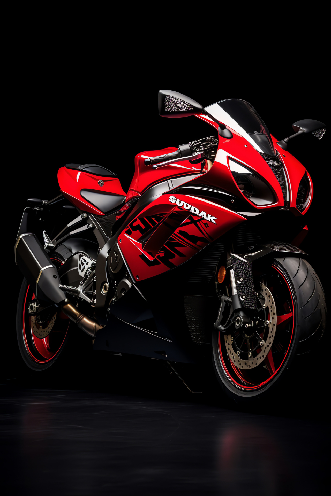 Suzuki GSXR 750, Lateral view, Glossy black finish, Dramatic red contrast, Motorbike profile, HD Phone Wallpaper