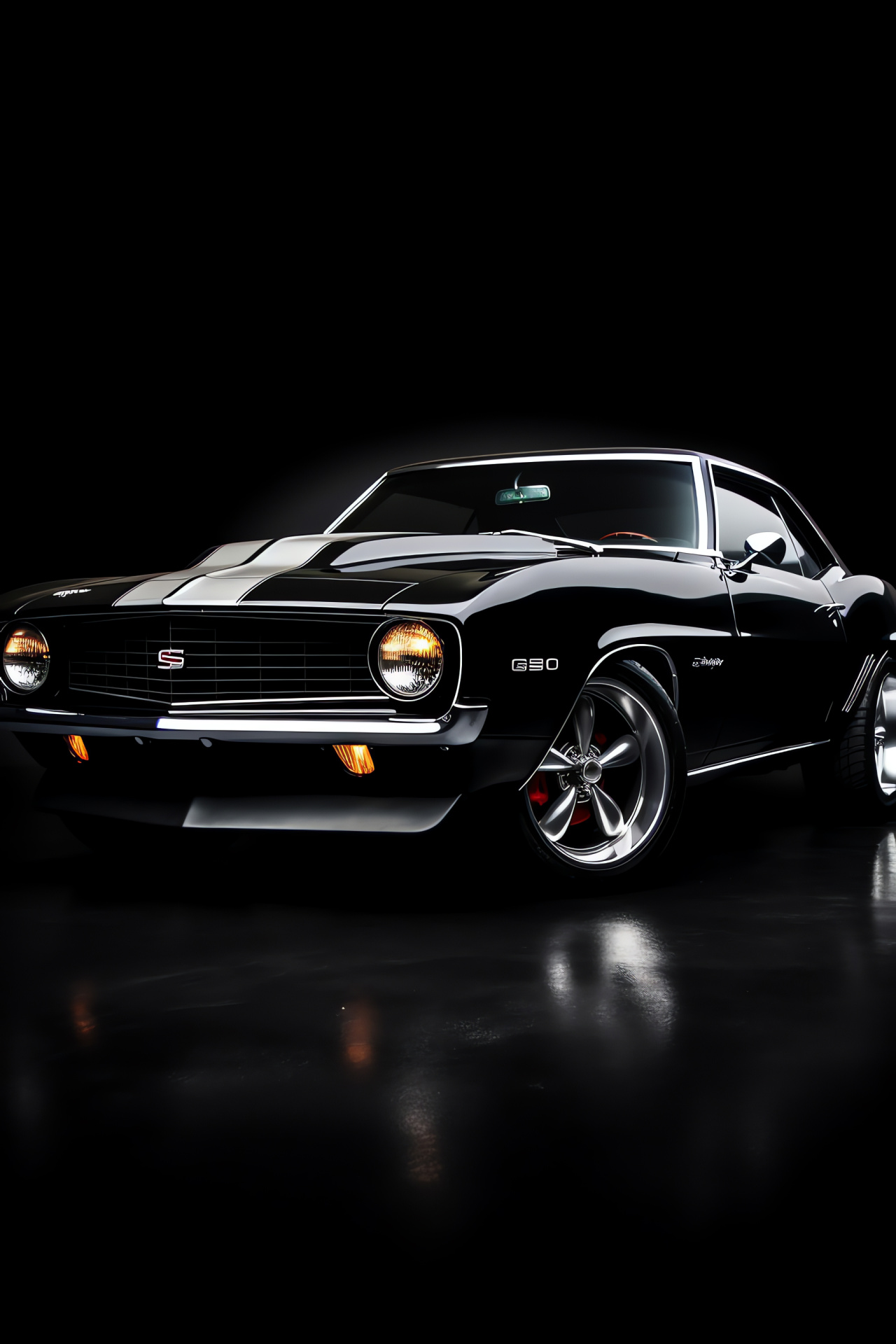 Muscle car profile, Dark elegance, Simplified car feature, Timeless design, Symbolic automotive stance, HD Phone Wallpaper