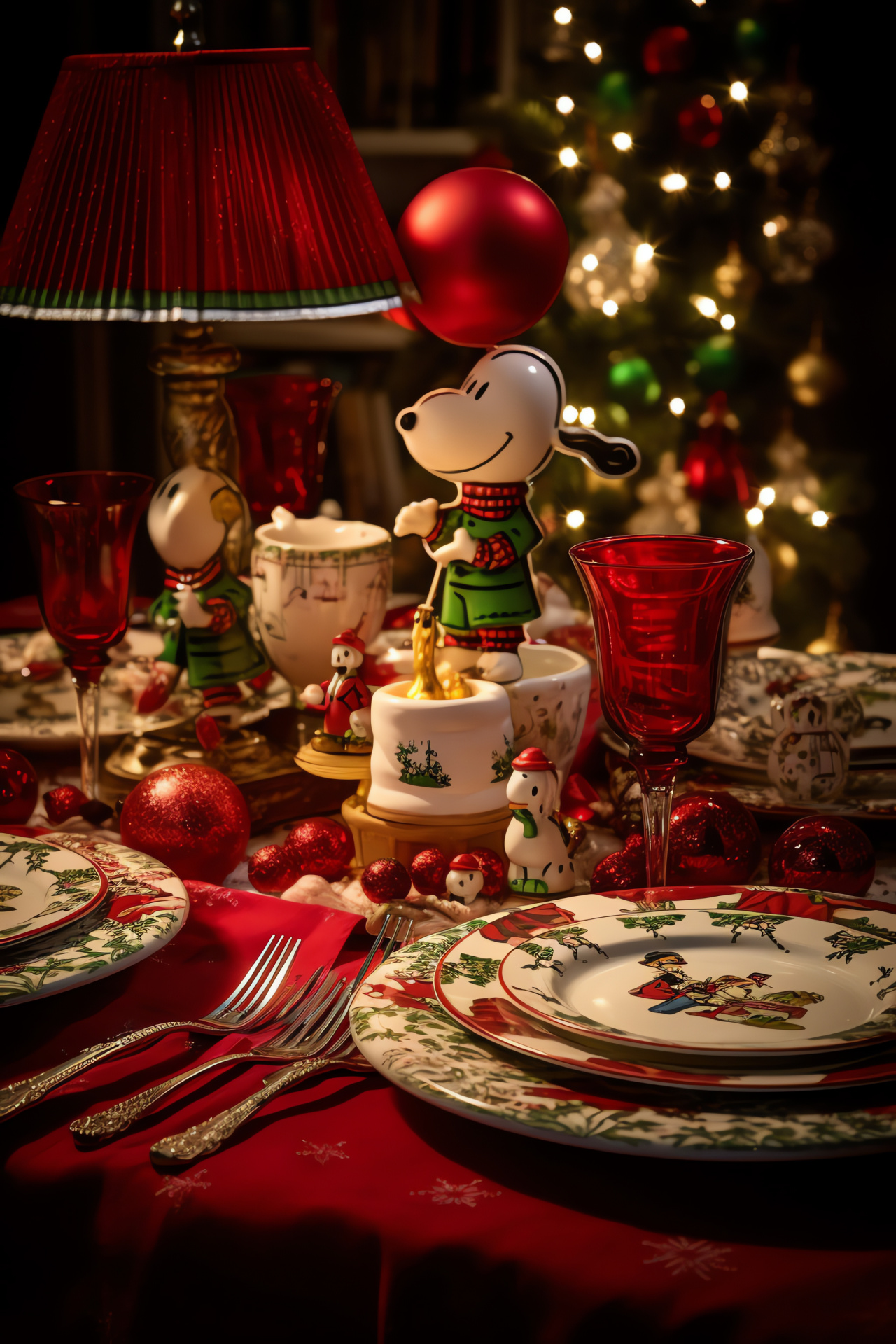Cartoon Christmas, Festive banquet, Culinary spread, Holiday serveware, Decorative table, HD Phone Wallpaper