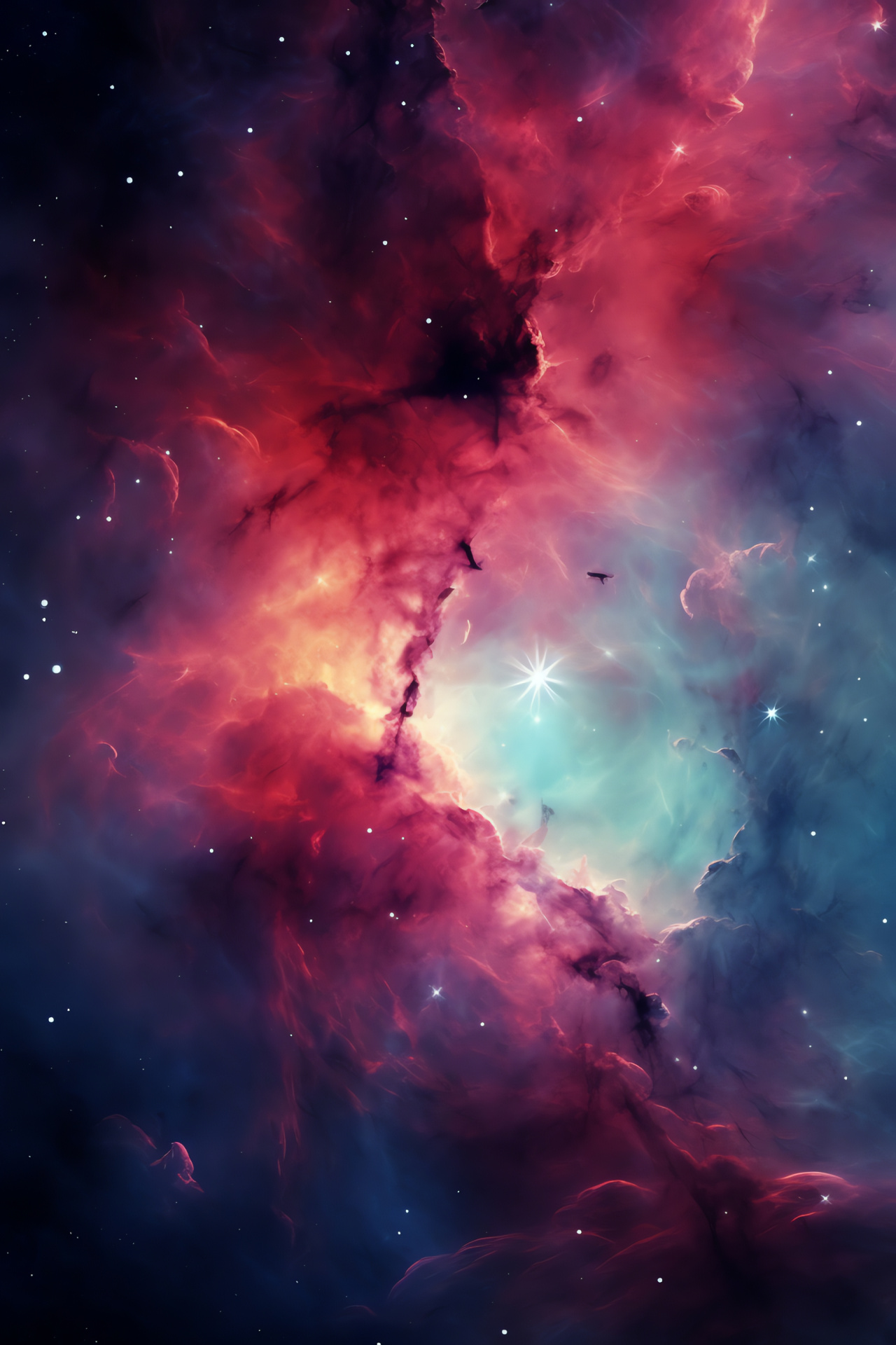 Nebula color triad, Fiery cosmos display, Electric astronomical hues, Radiant space spectrum, Galactic vibrancy, HD Phone Wallpaper