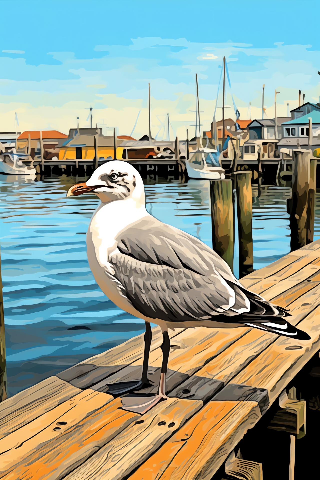 Coastal seagull species, Pier scenery, Harborside ambiance, Seabird call, Maritime activity, HD Phone Wallpaper