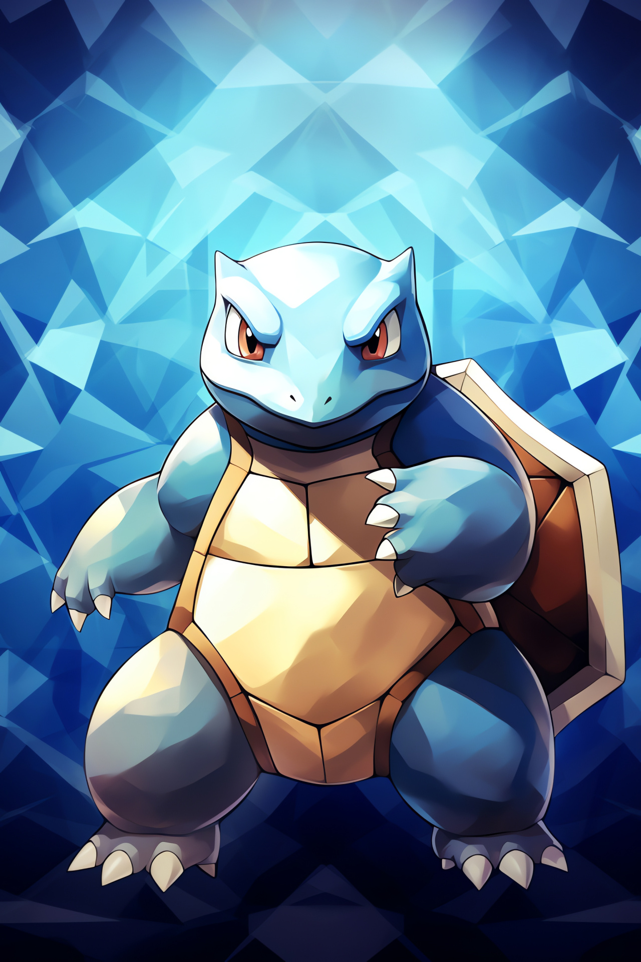 Blastoise in stance, Water-type power, hardened blue skin, combat-ready shell, intense Pokemon gaze, HD Phone Wallpaper
