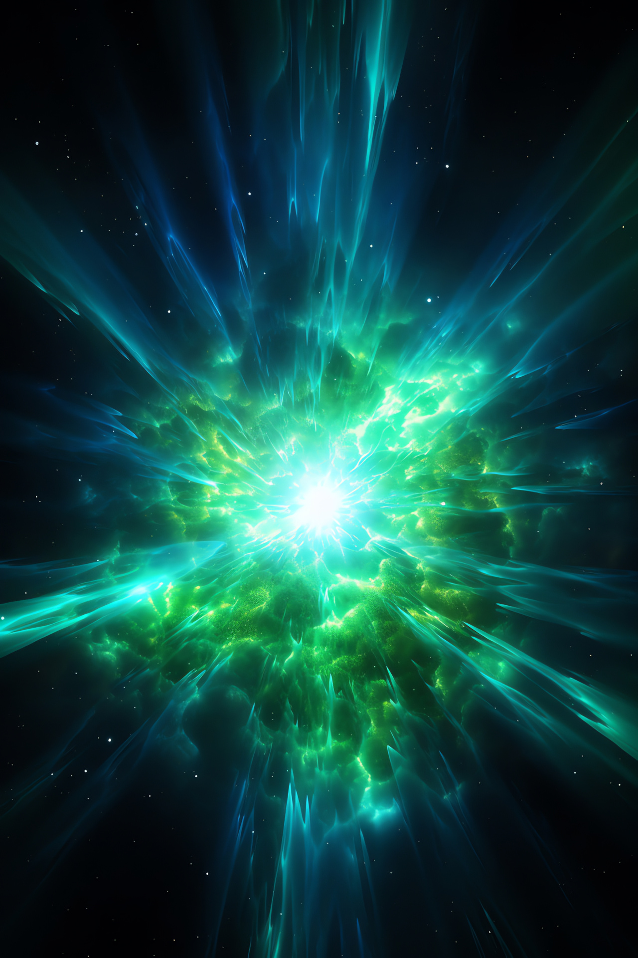 Neon chromatics, Supernova brilliance, Green interstellar hues, Blue cosmic spectrum, Space event, HD Phone Wallpaper