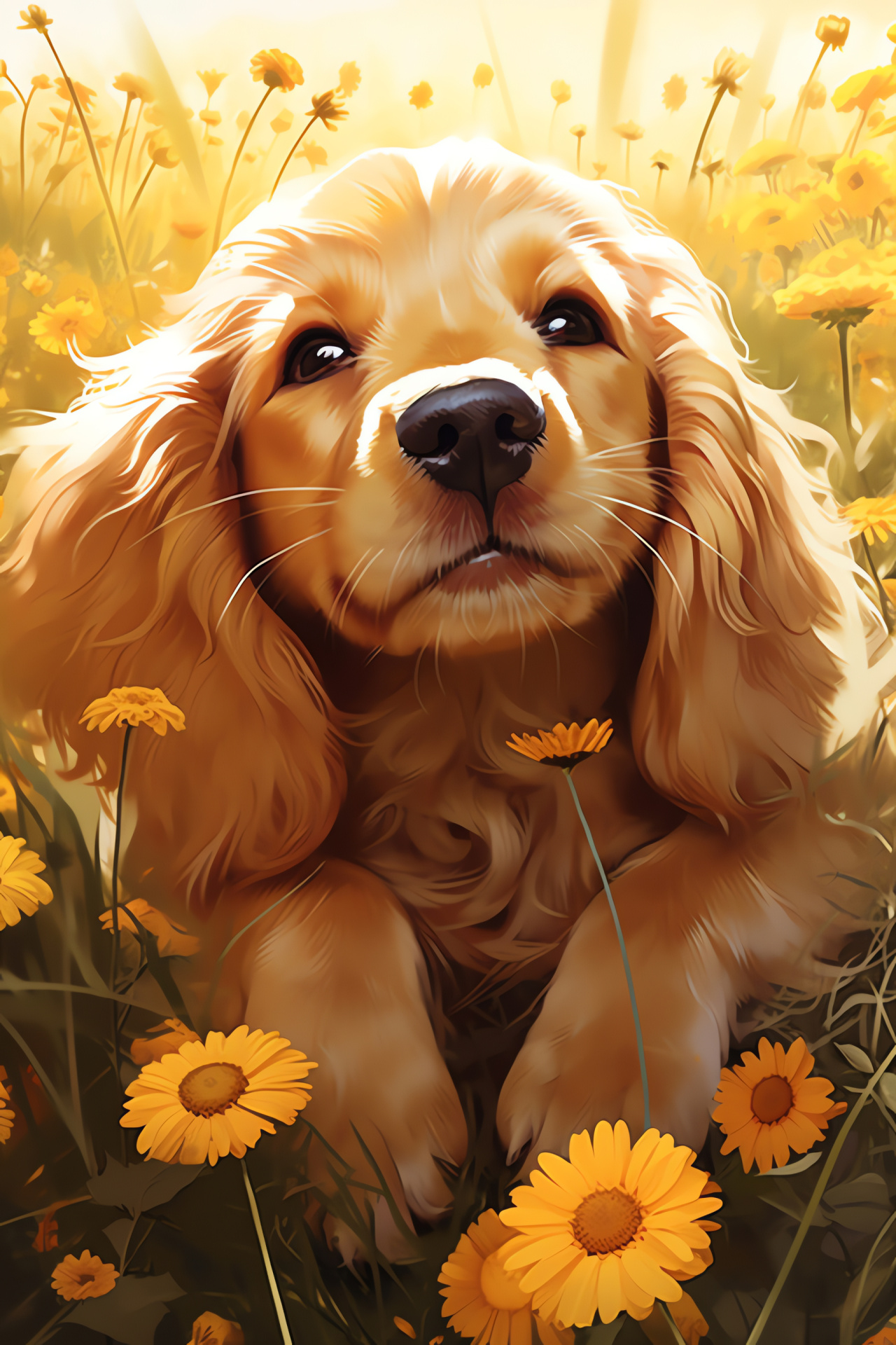Spring Cocker Spaniel, Amber-eyed beauty, Golden moment, Sunlit fur, Meadow wanderer, HD Phone Image