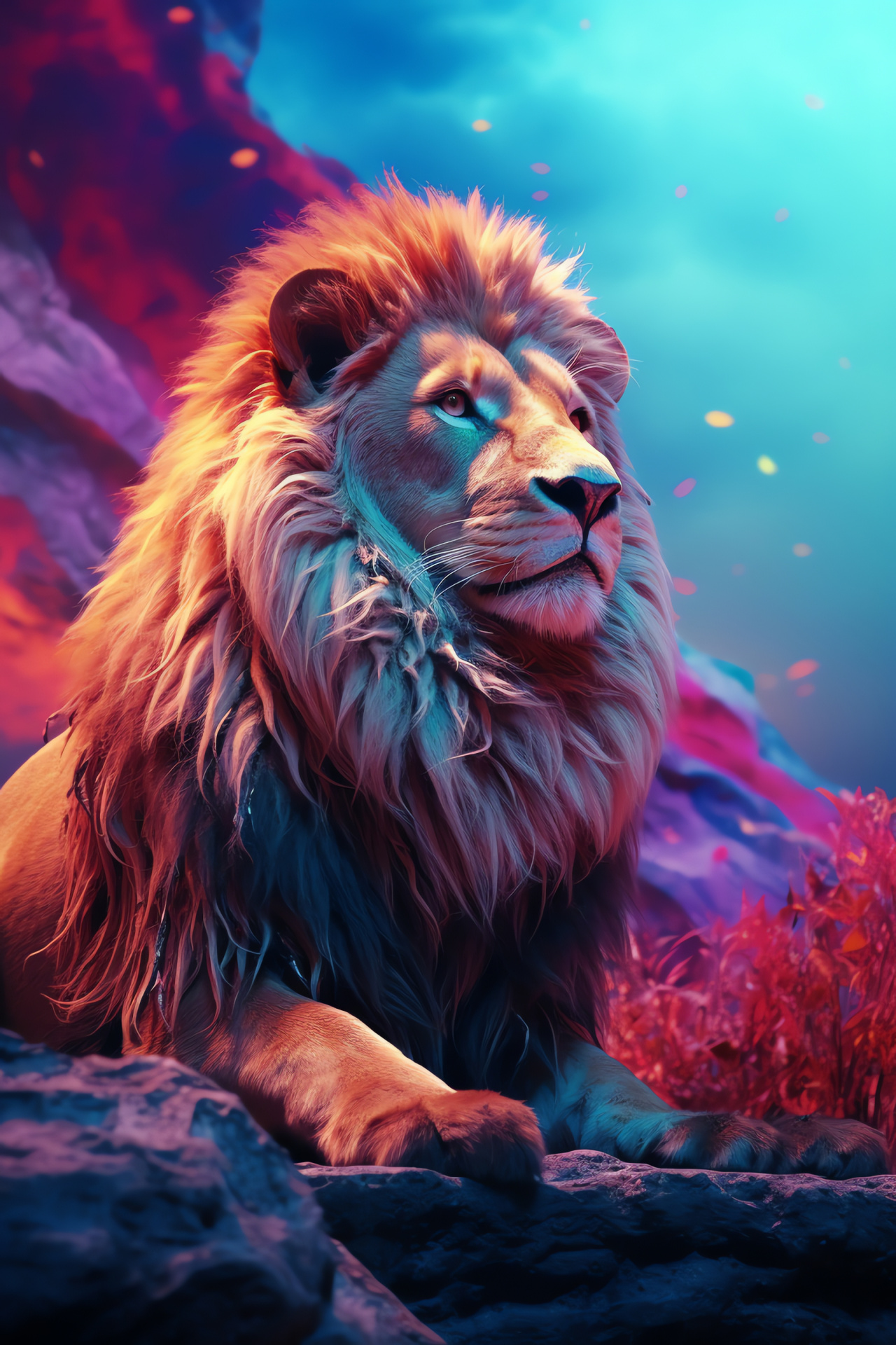 Narnian Aslan, Epic panorama, Majestic roars, Oceanic horizon, C.S. Lewis world, HD Phone Image