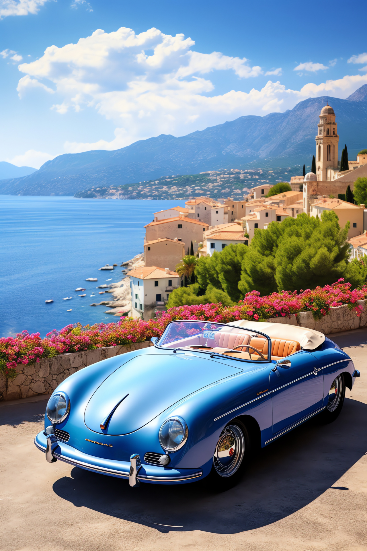 Porsche 356 French Riviera tour, Azure Mediterranean, Luxury travel, Speedster scenic drive, Picturesque coastal view, HD Phone Image