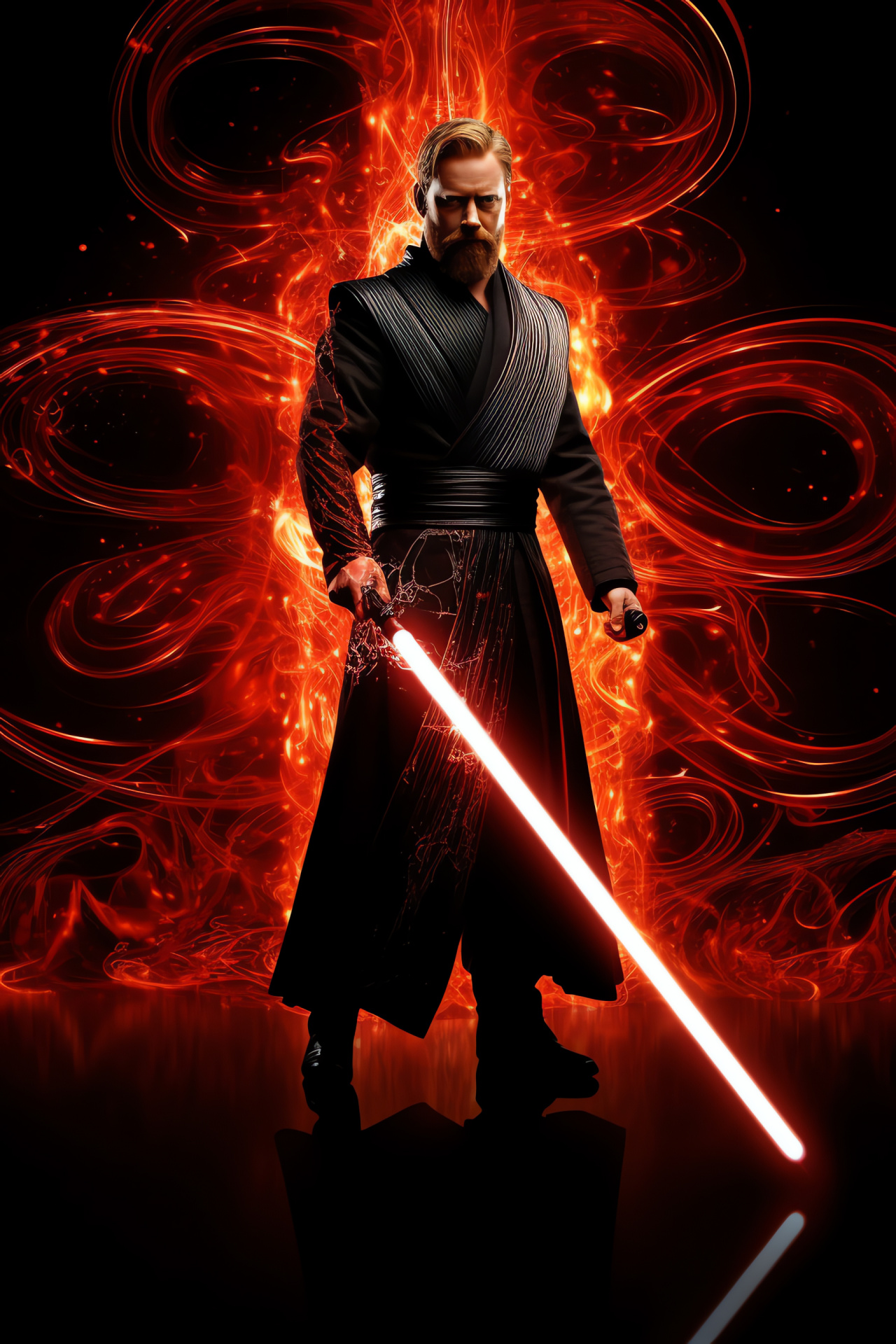 Obi Wan Kenobi, Star Wars saga, luminescent weapon, cerulean tone, dynamic motion, HD Phone Image