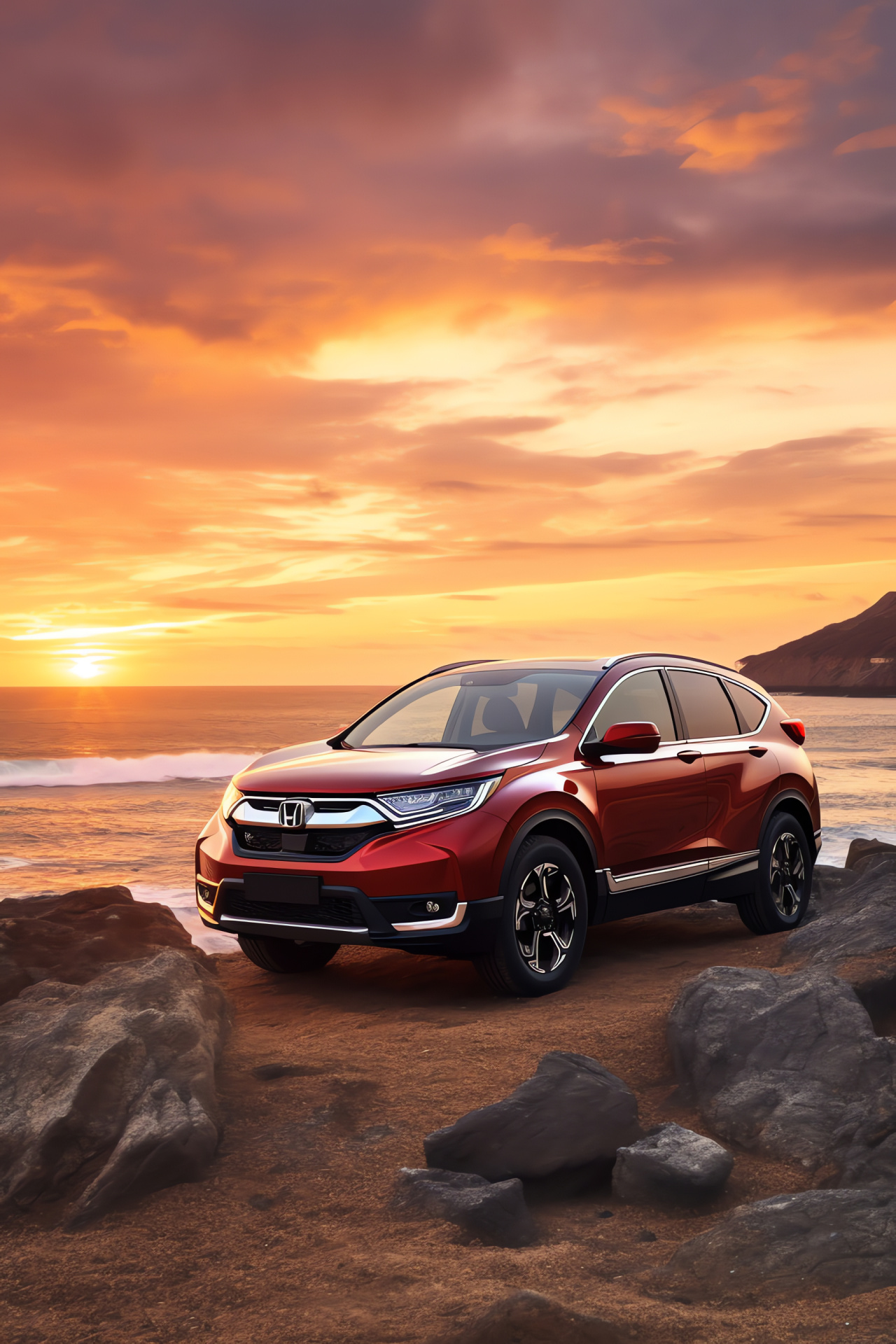 VTEC engine, Honda CR-V, scenic drive, coastal highway, sunset journey, HD Phone Wallpaper