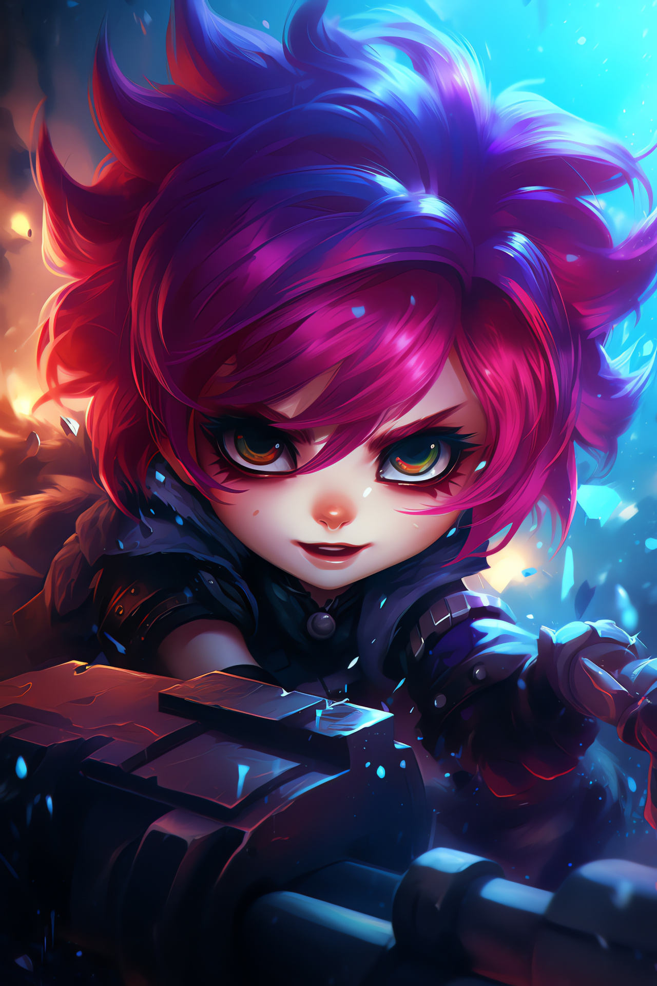 Tristana champion, Yordle sharpshooter, Bicolor theme, Game character portrait, League of Legends, HD Phone Wallpaper
