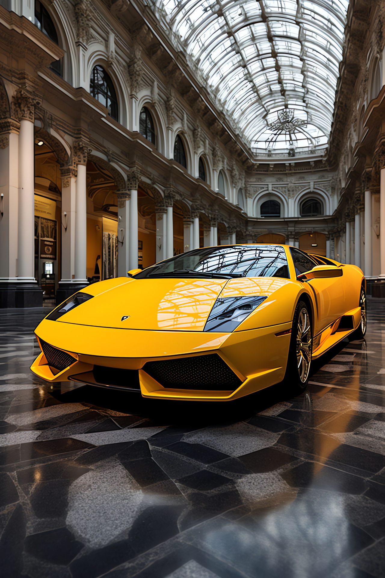 Italian luxury Murcielago, LP640-4 Versace, Milanese backdrop, Duomo fashion district, Performance Italian sports car, HD Phone Wallpaper