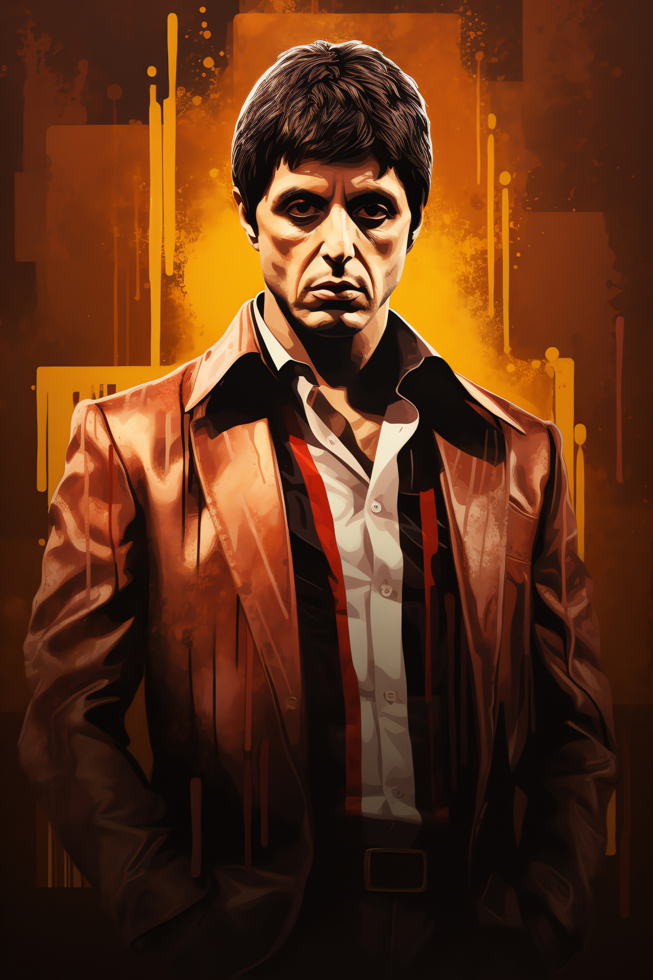 Scarface film, Character Tony Montana, Artistic wall mural, Striking design, Dramatic portrait, HD Phone Wallpaper