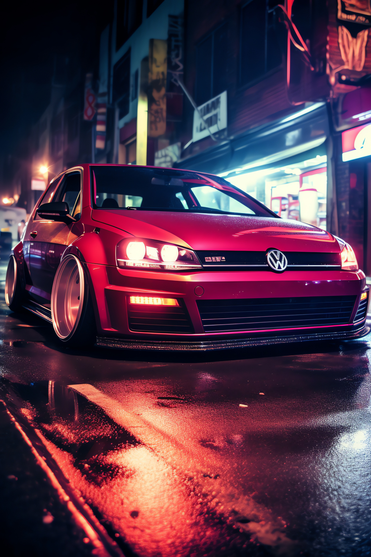 Volkswagen Golf GTI, Motorsport-influenced, Tires culture, Unique wheel curvature, Fast-paced urban drifting, HD Phone Wallpaper