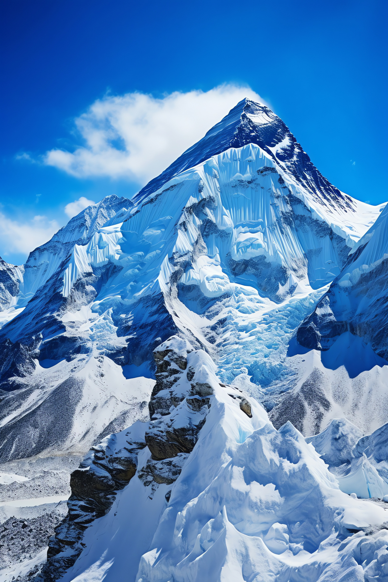 Everest peak majesty, Sagarmatha alpine wonder, Nepalese high-altitude vista, glacier-clad summits, atmospheric clarity, HD Phone Wallpaper