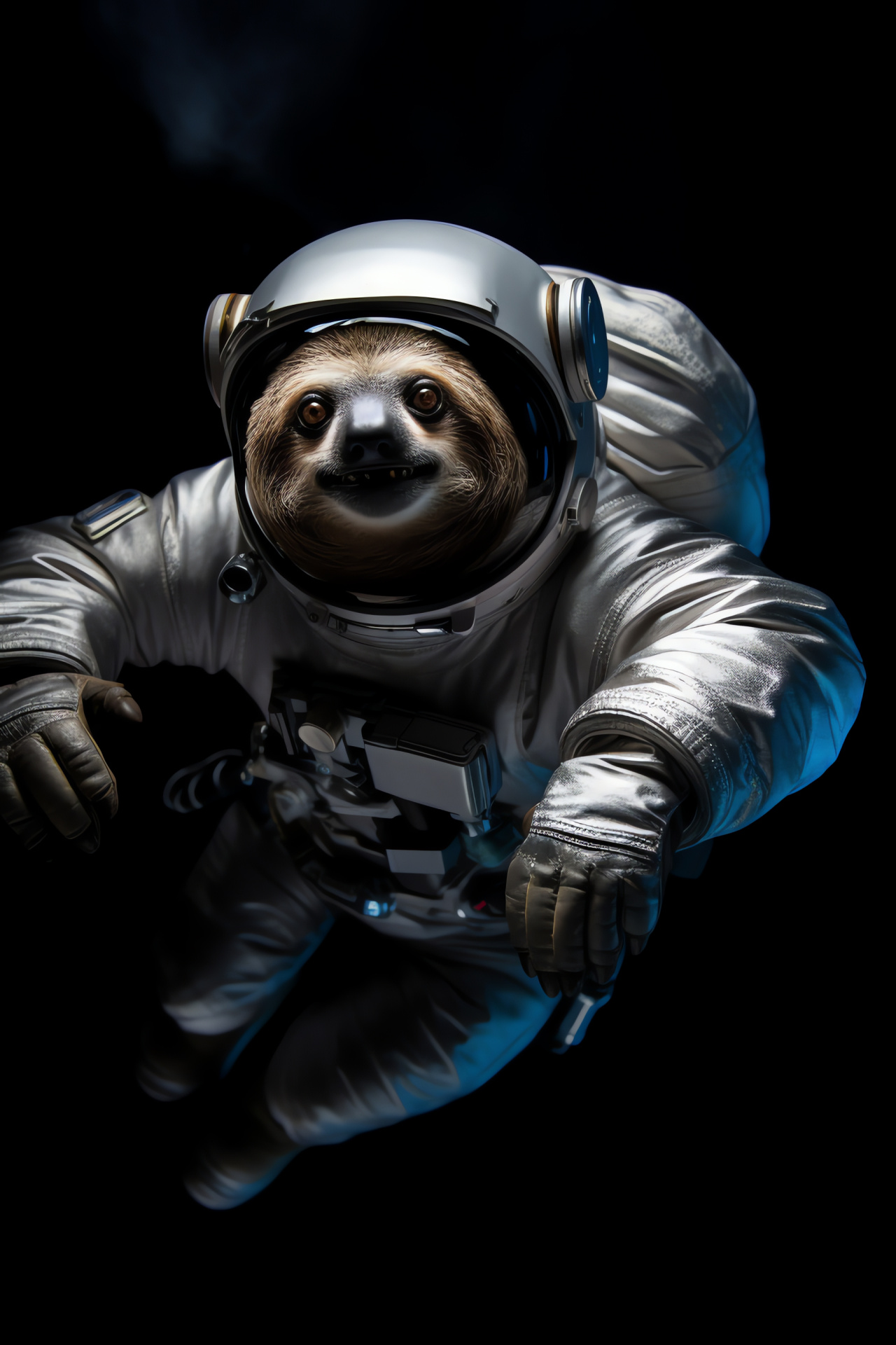 Sloth Astronaut floating, Zero-gravity wildlife, Charcoal-grey space sloth, Scientific discovery theme, Space voyage animal, HD Phone Image