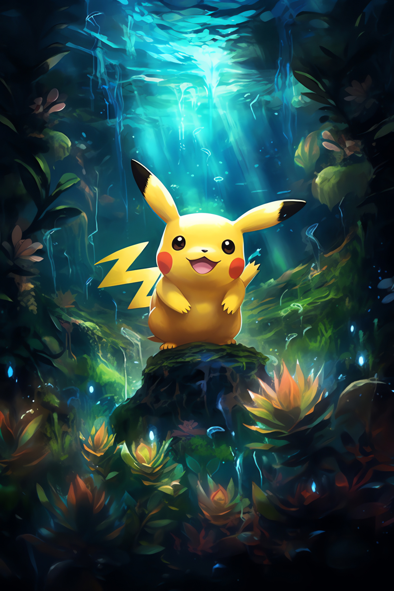 Pikachu, Marine adventure, Water exploration, Aquatic life, Luminescent fauna, HD Phone Wallpaper