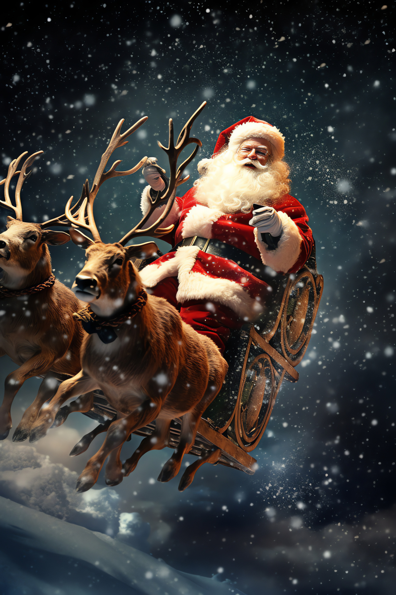 Christmas Eve, Mythical reindeers, Winter night, Festive sleigh, Gift-giving tableau, HD Phone Wallpaper