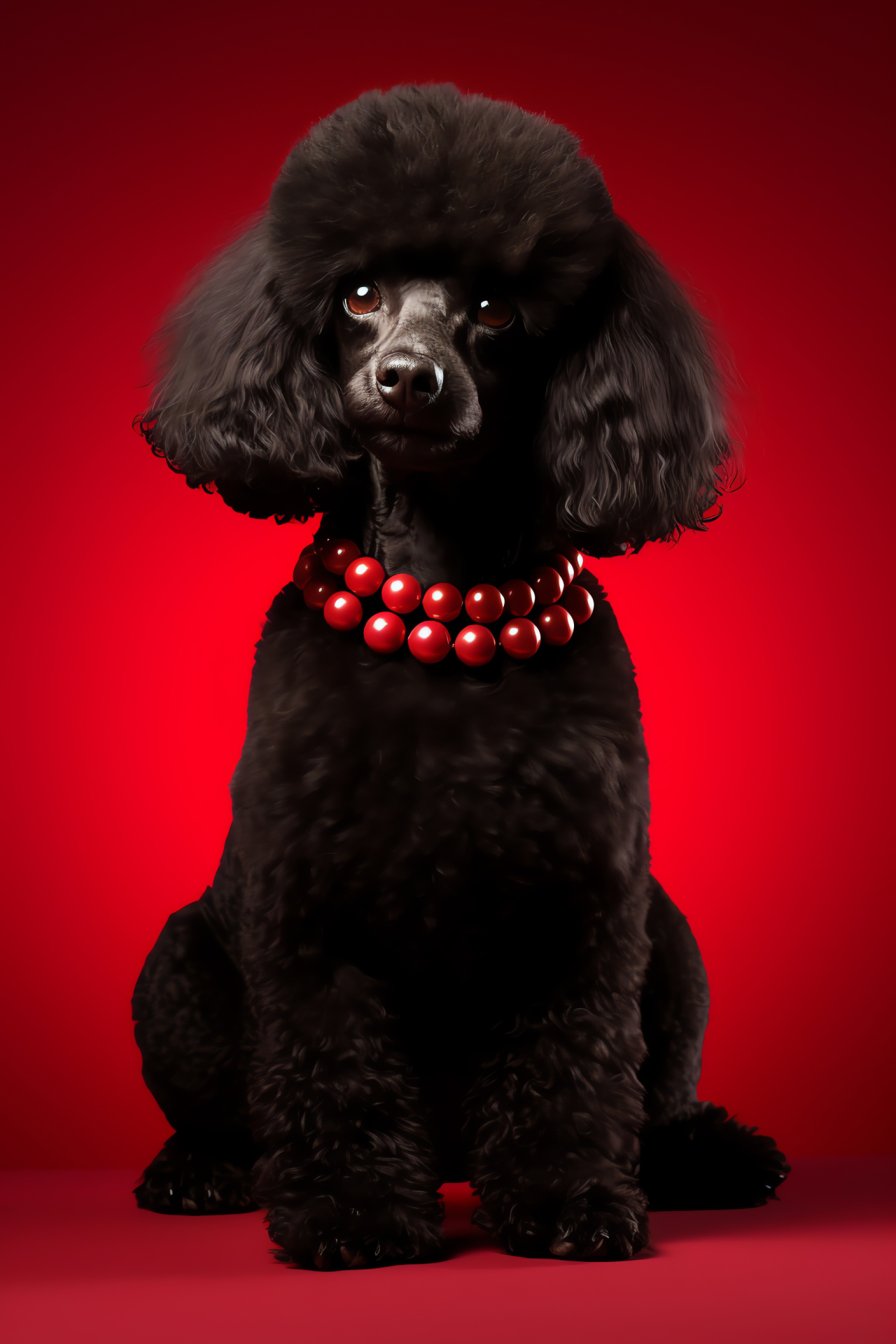 Curly Poodle breed, Elegant canine, Poodle's distinct tail, Poodle's distinct posture, Solid backdrop texture, HD Phone Image