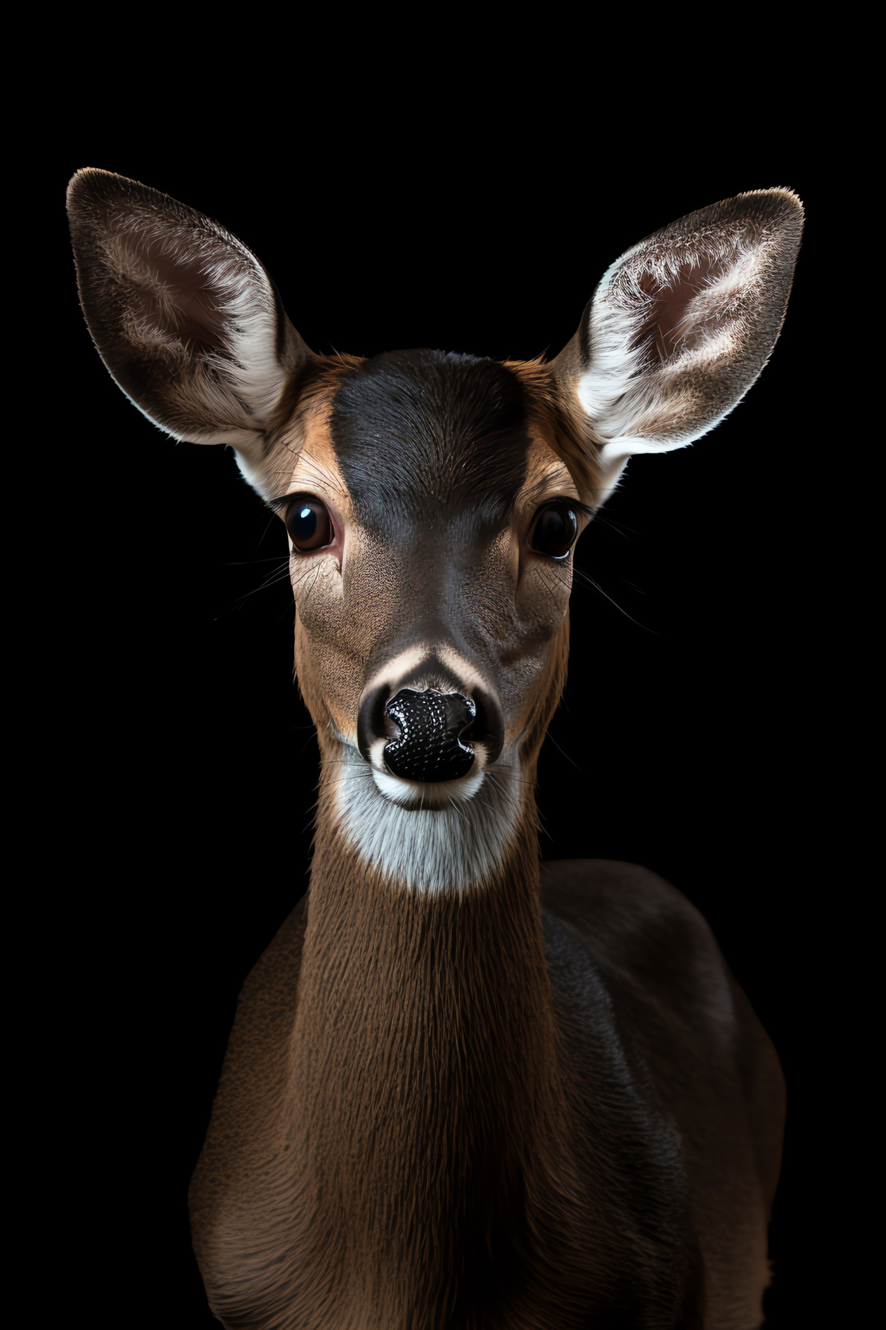 Whitetail Deer, Short fur texture, Rich chestnut mammal, Antlered creature, Pure black contrast, HD Phone Image