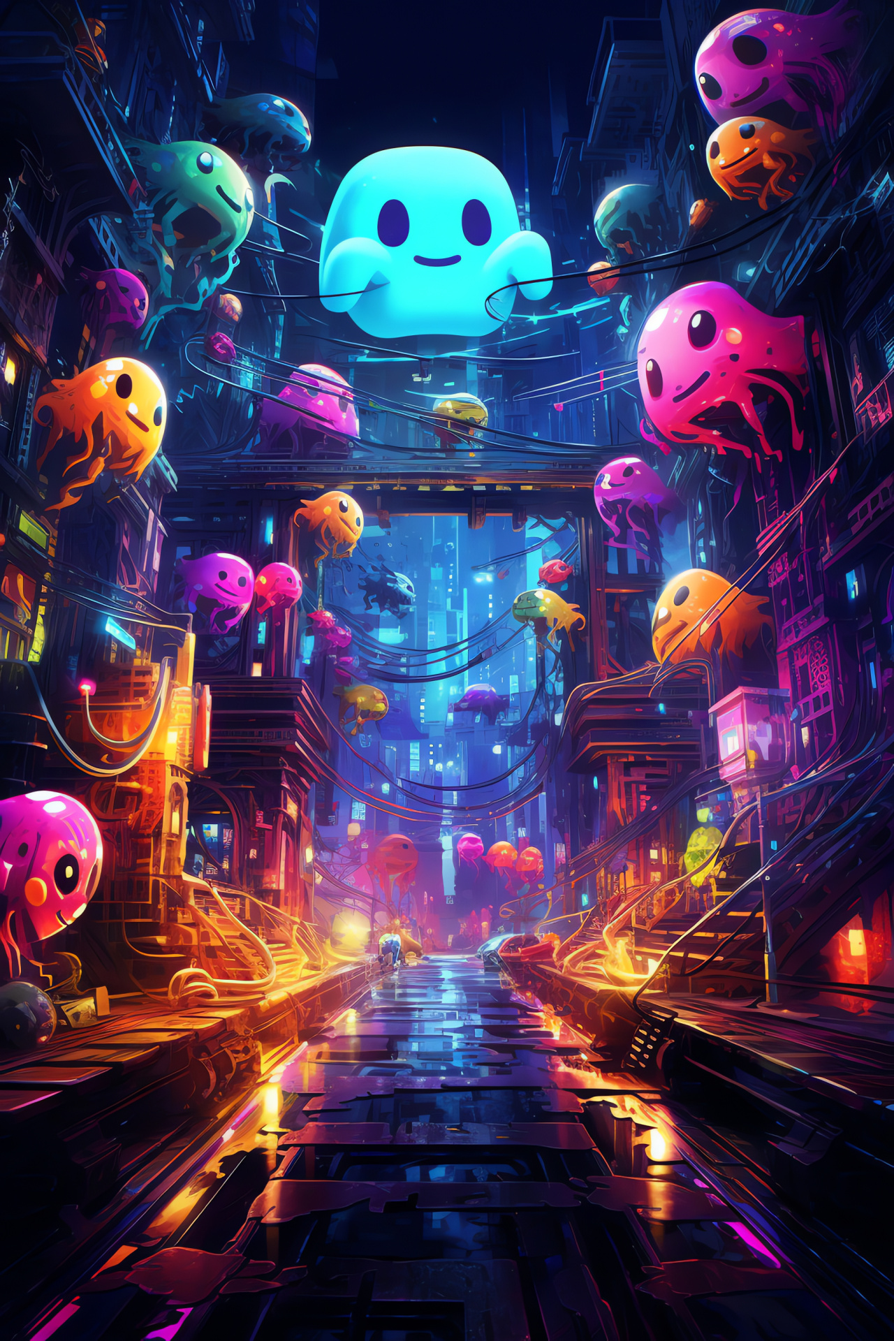 Pacman game, Cyberspace labyrinth, Ghost pursuits, Digital world, Arcade evolution, HD Phone Image