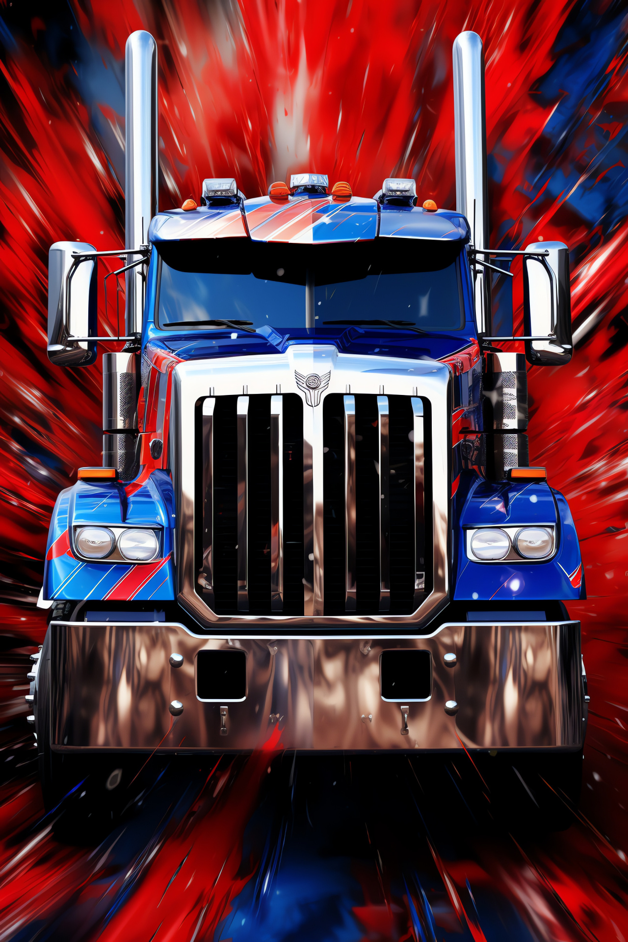 Optimus Prime Truck, Cybertronian shapes, alloy finish, cobalt streaks, obsidian hues, HD Phone Wallpaper