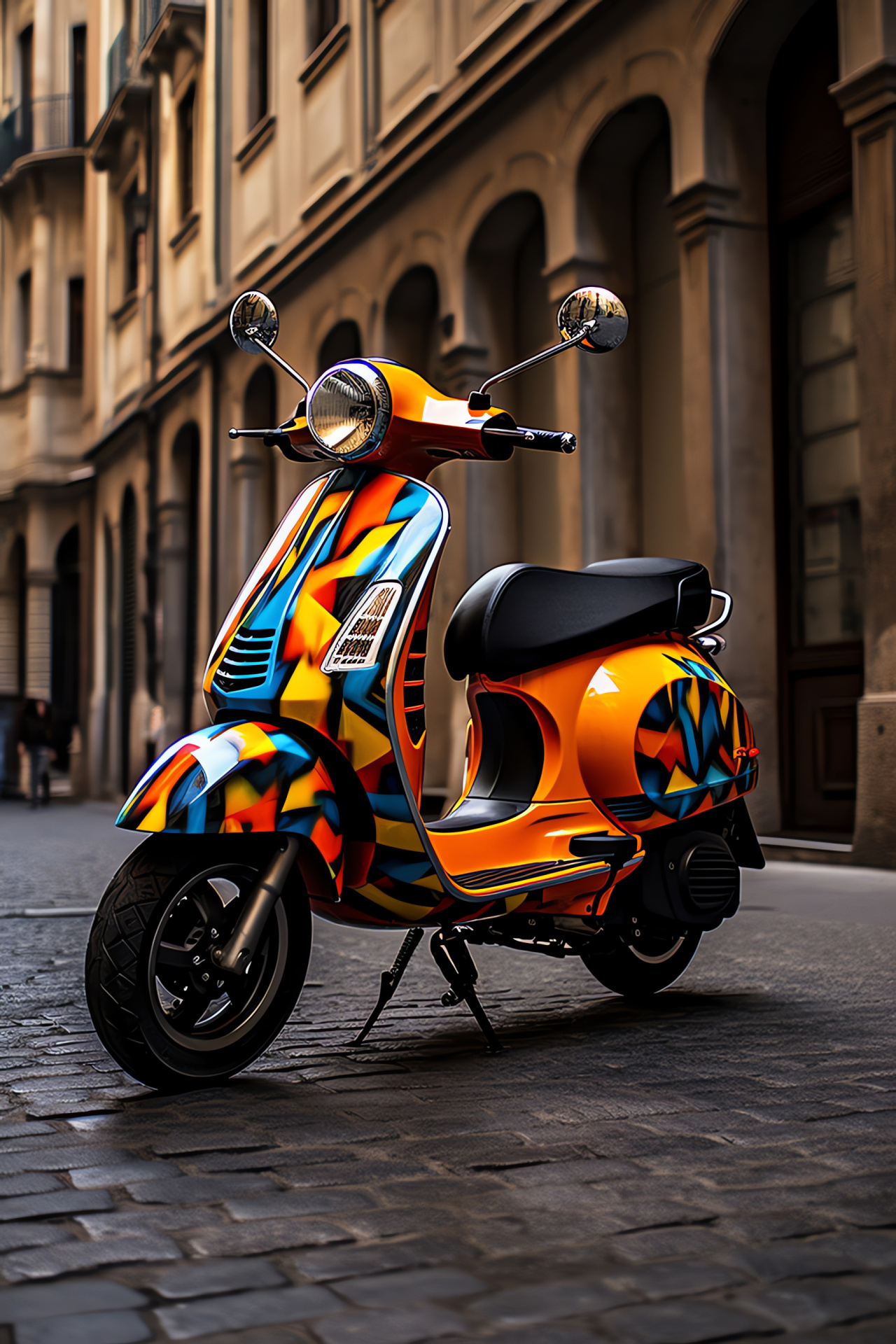 Vespa GTS Super 300, Milan street scene, Chic Italian fashion, Contemporary Italian architecture, Public art Vespa, HD Phone Wallpaper