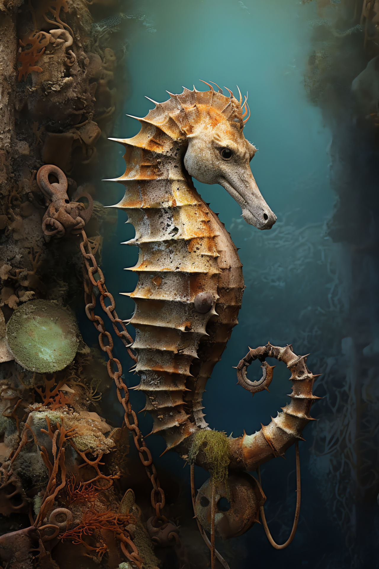 Sea Horse, Shipwreck home, Weathered aspect, Twisted tail, Ocean resilience, HD Phone Wallpaper