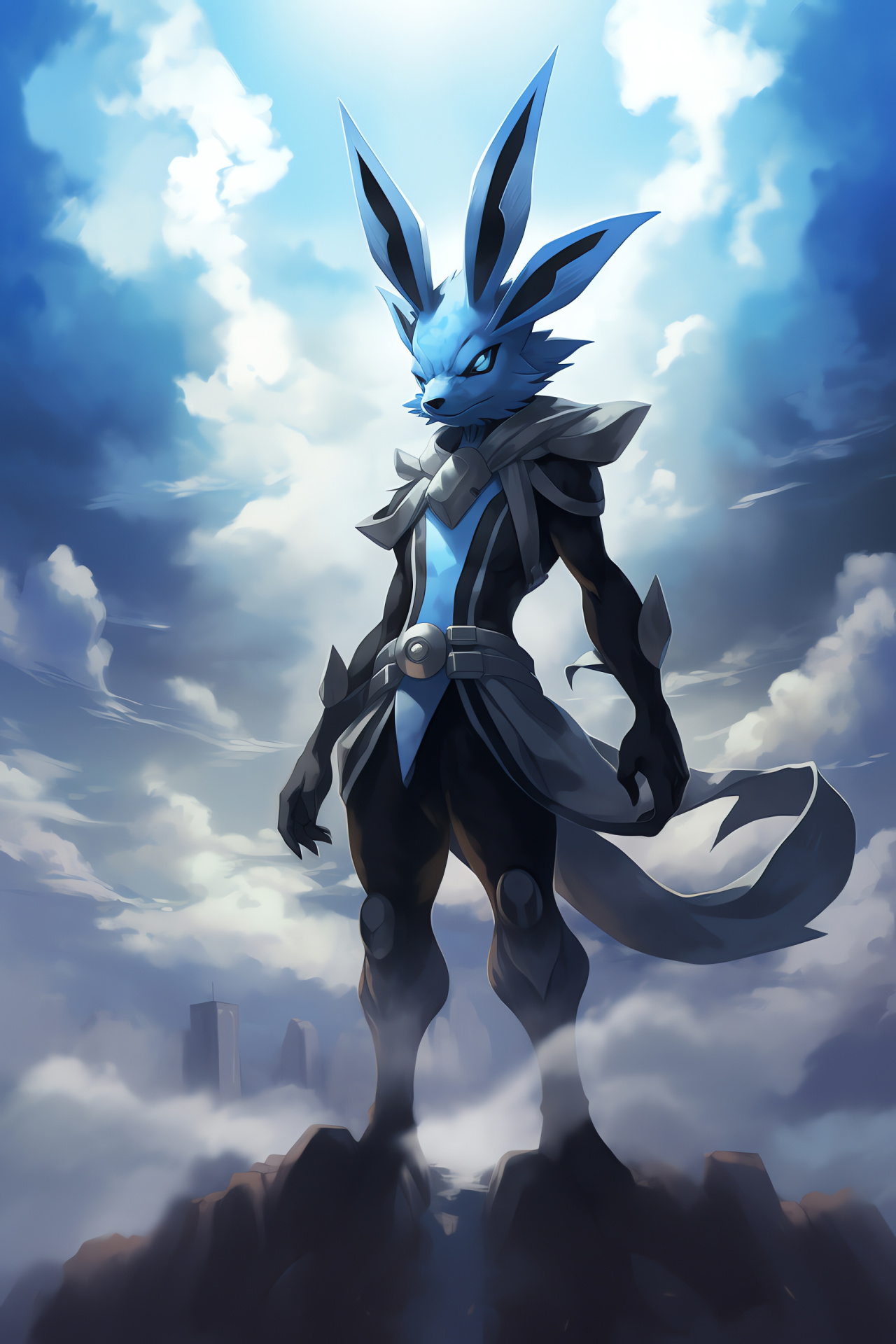 Pokemon guardian Lucario, Aerial island, Guardian role, Skyward terrain, Floating entity, HD Phone Wallpaper