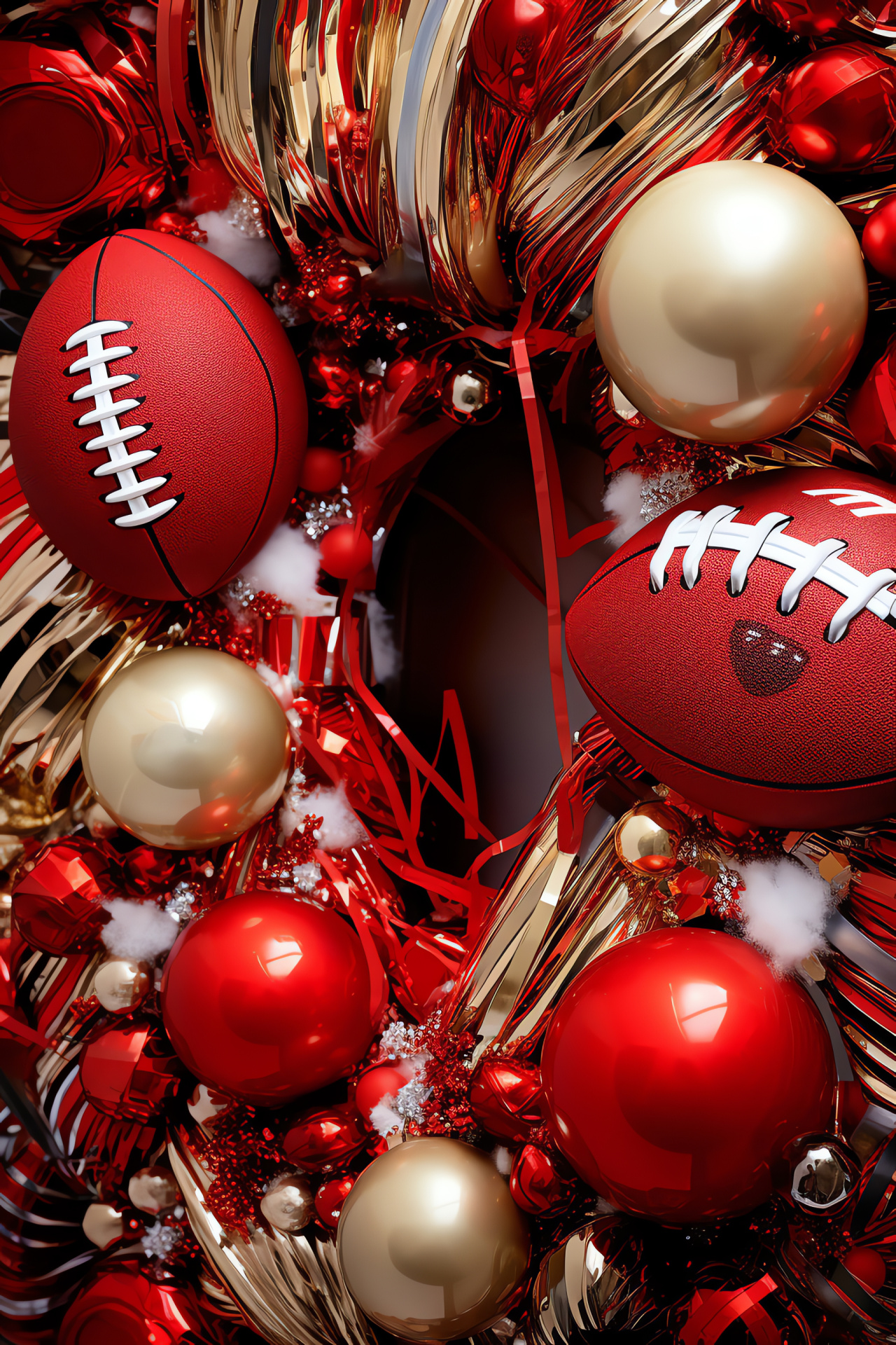 Holiday sports theme, celebratory graphics, football embellishments, seasonal emblem, team pride, HD Phone Wallpaper