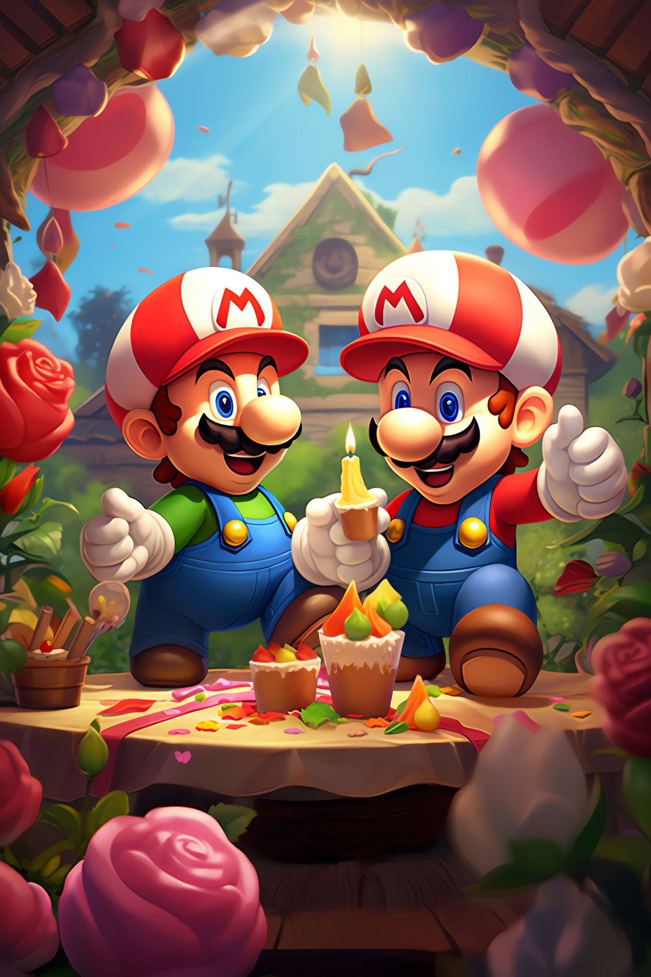 Nintendo celebration, Super Mario icons, Legendary Luigi, Iconic adventure duo, Fantasy World gala, HD Phone Image