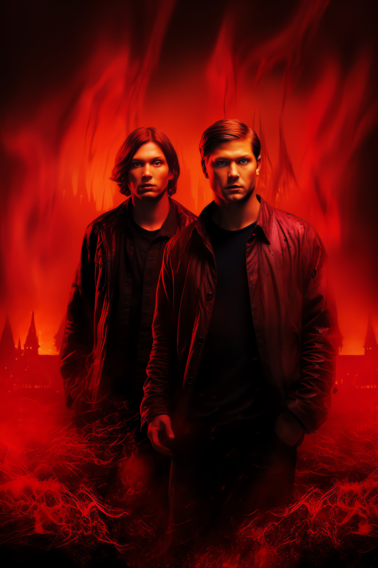 Winchester brothers duo, Supernatural hunters, Ghostly mysteries, Paranormal investigation, Brotherhood bond, HD Phone Image