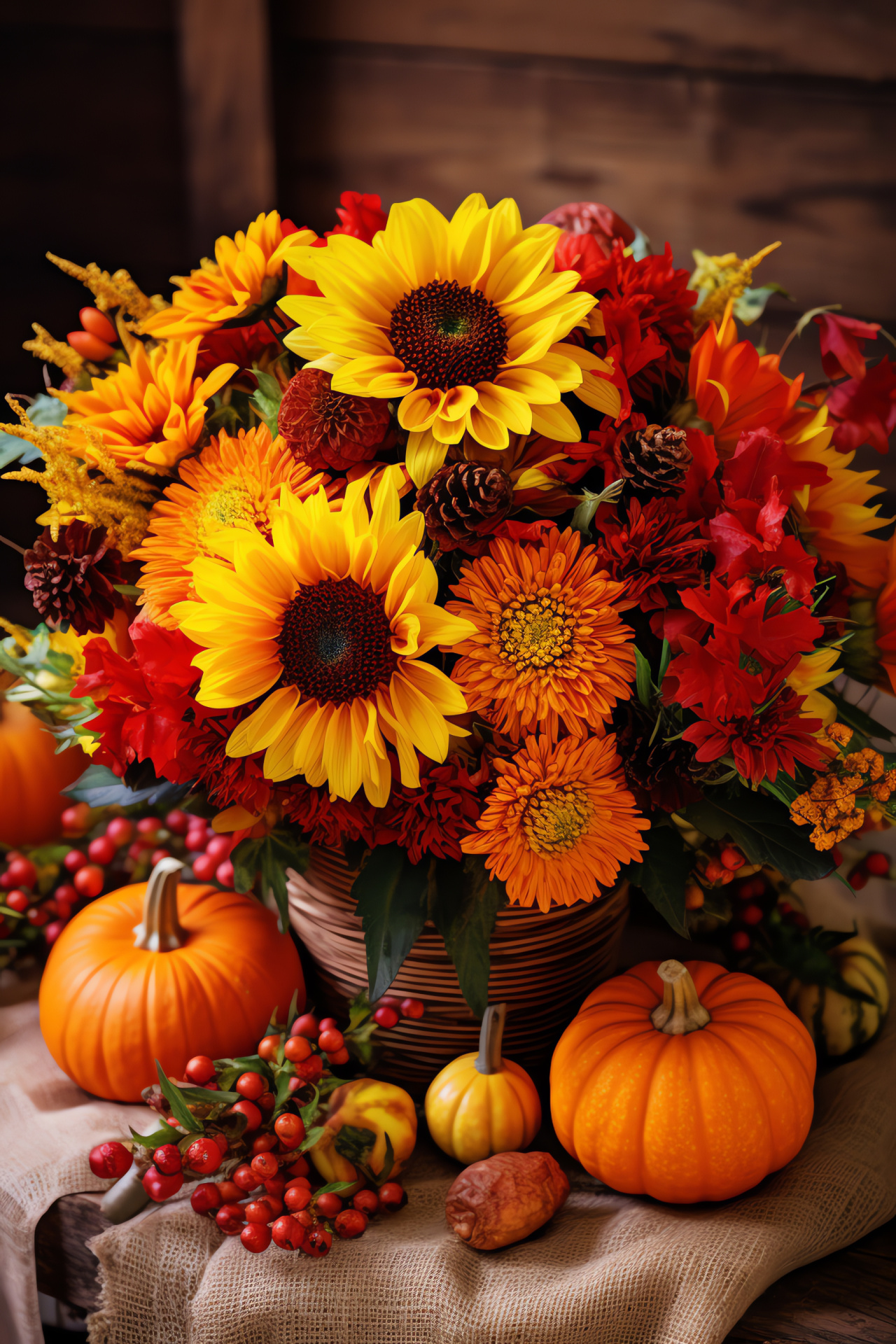 Festive arrangement, Floral centerpiece, Country-inspired, Seasonal theme, Autumn flowers, HD Phone Wallpaper