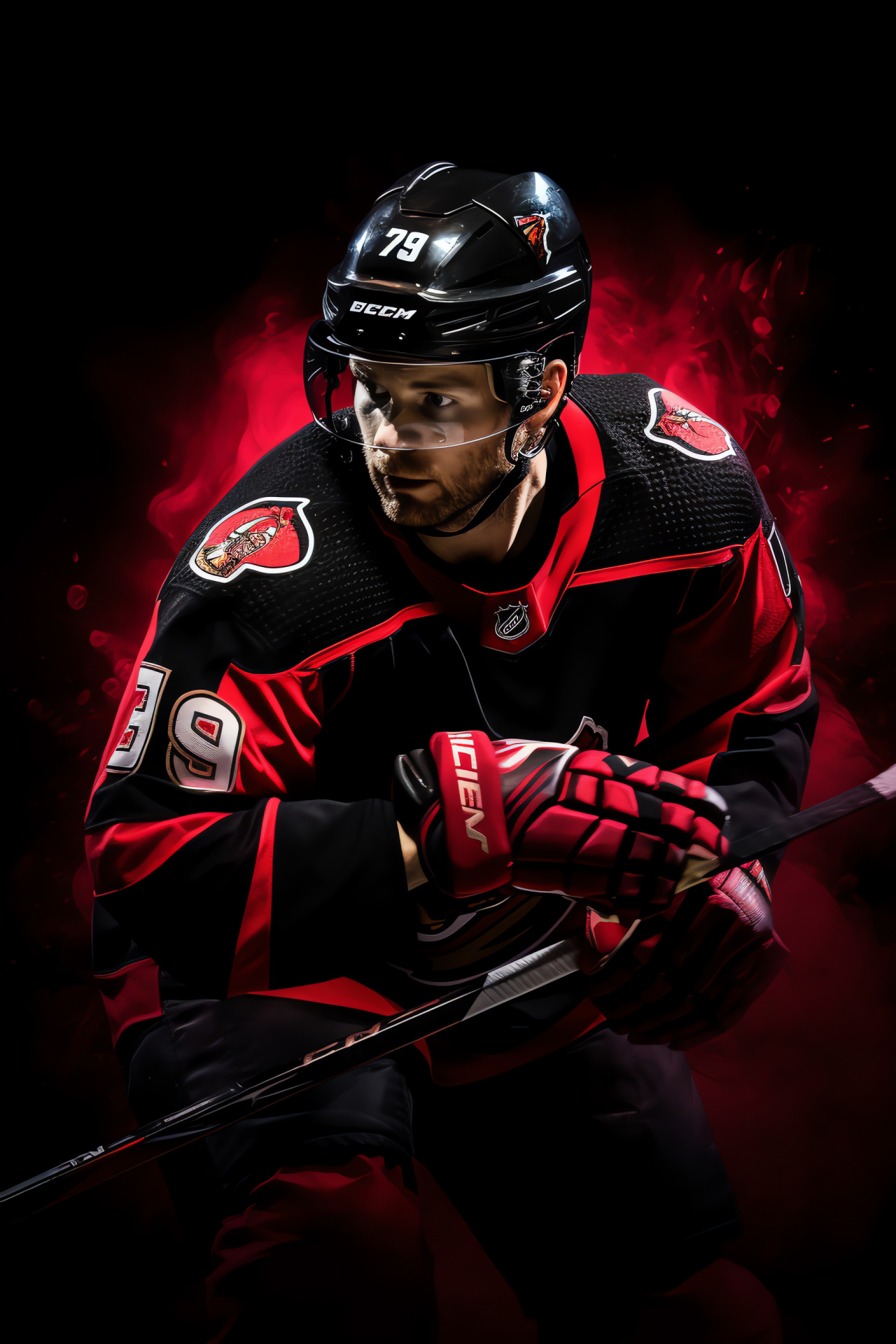 Ottawa Senators hockey, determined athlete, team colors, intense look, skating rink, HD Phone Wallpaper