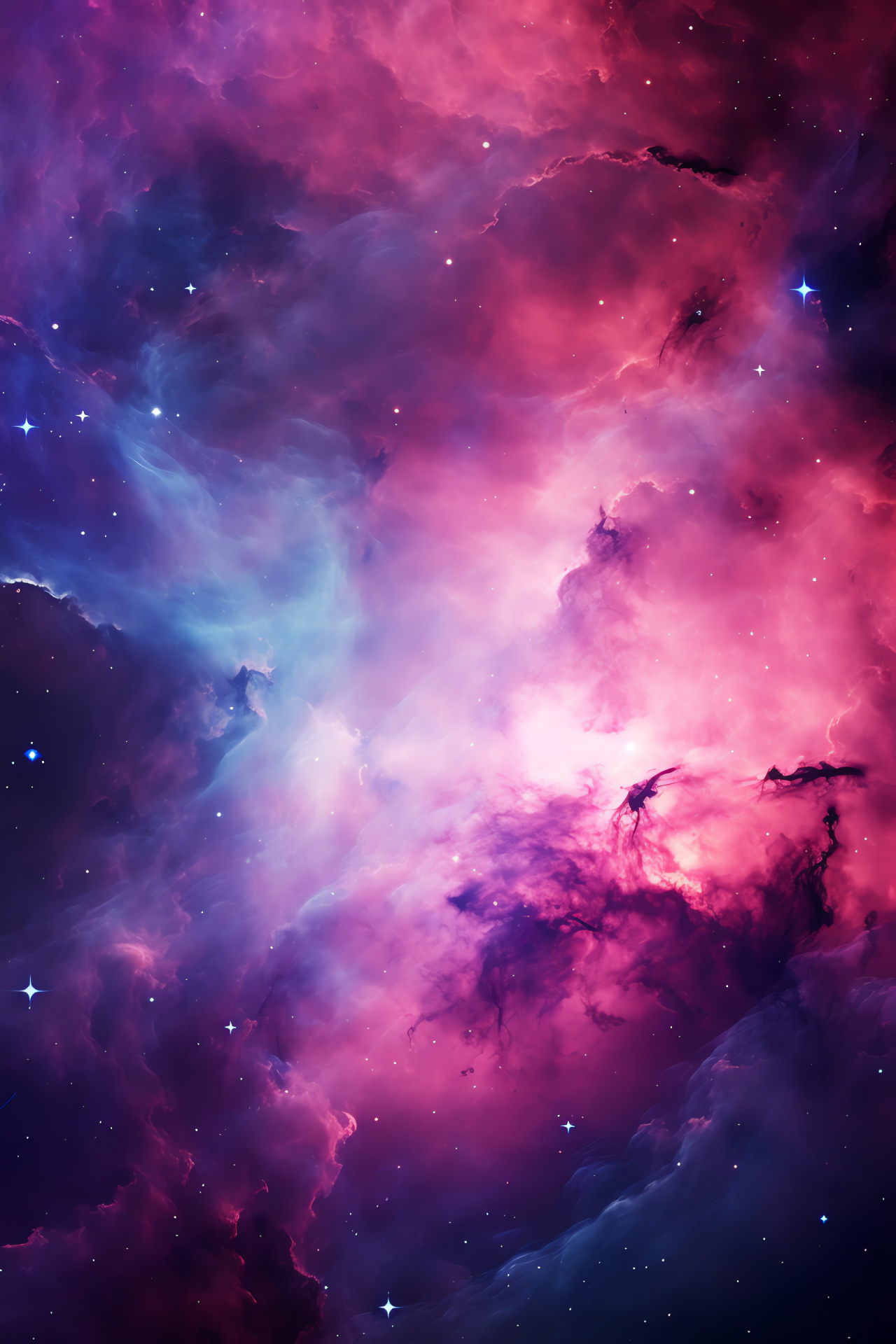 Distant galaxy allure, cosmic vibrancy, intergalactic pink glow, universe mystery, space exploration, HD Phone Image