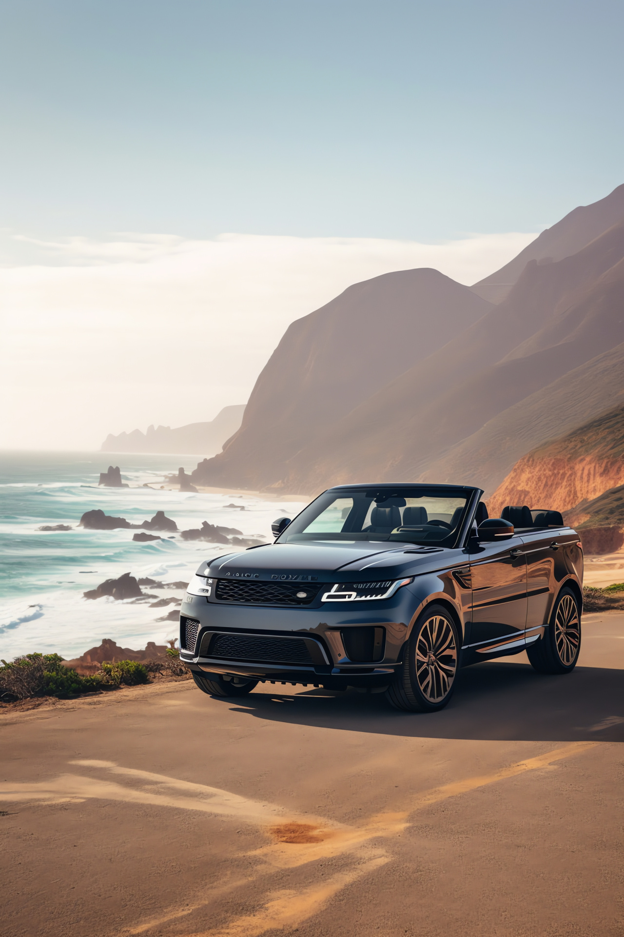 Range Rover Sport 2018, California coastline, Convertible SVR, Seashore backdrop, Leisure luxury, HD Phone Image