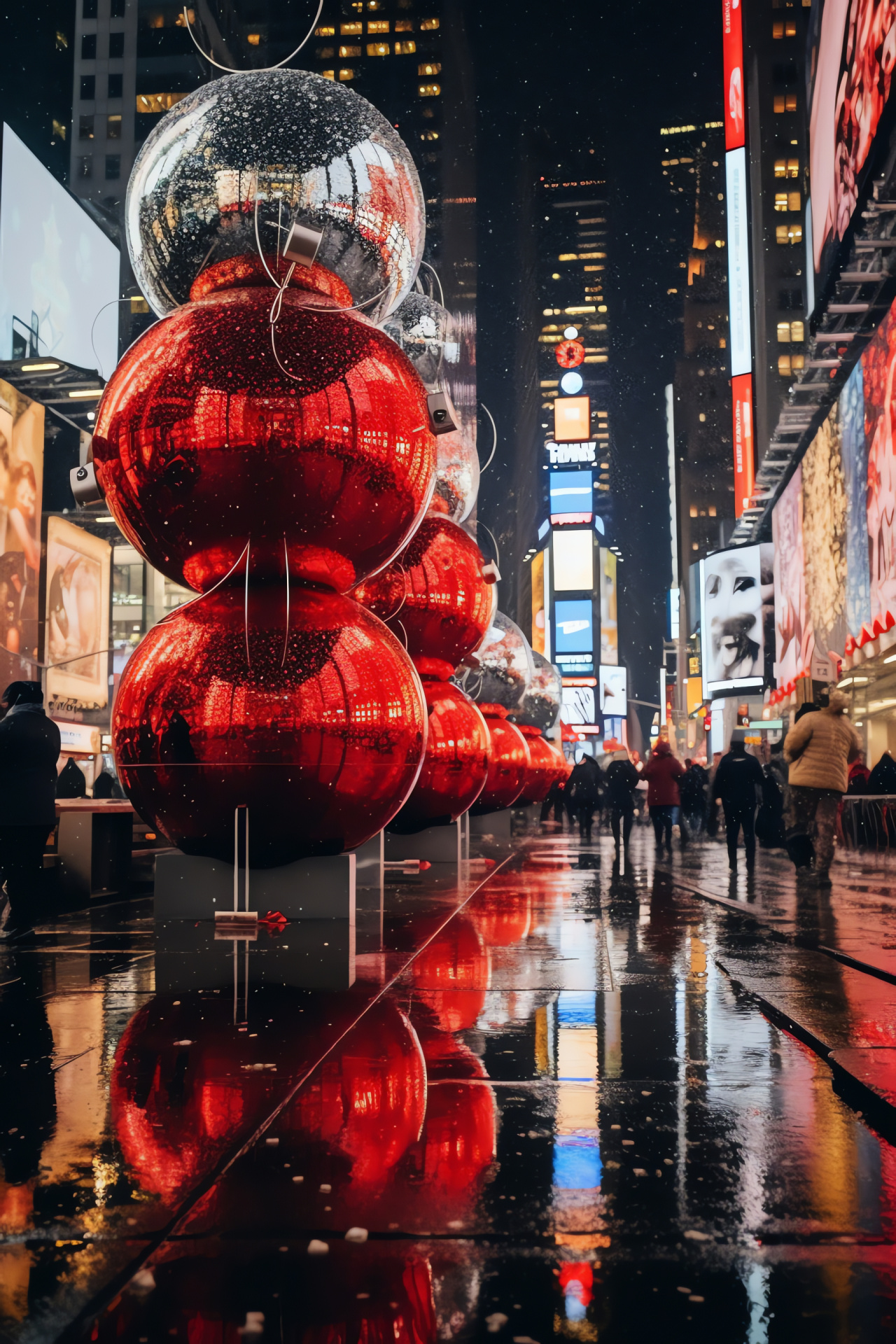 Times Square holiday scene, neon brilliance, countdown excitement, urban festivity, New Year's music, HD Phone Wallpaper