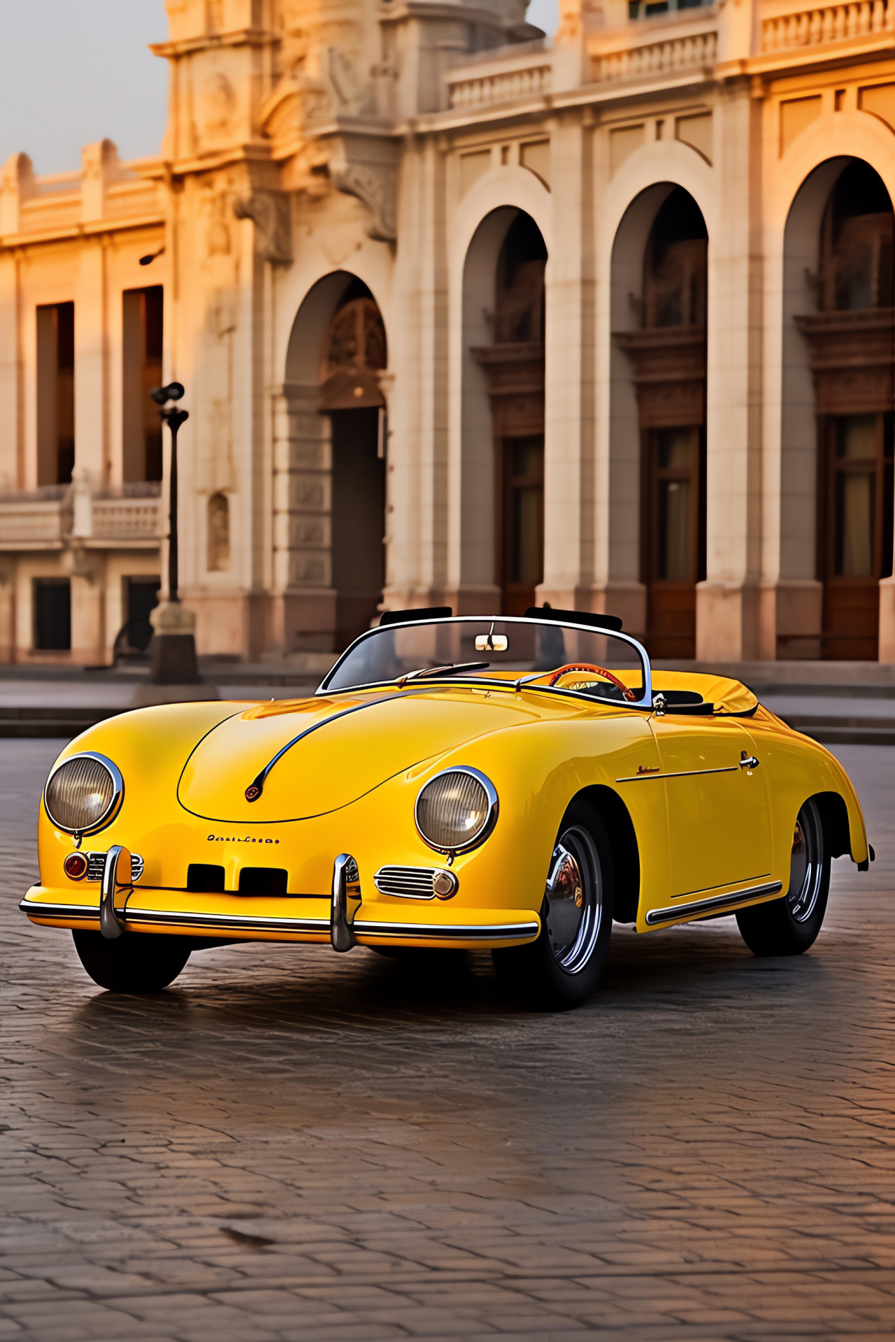 Classic Porsche 356, Havana setting, Classic car restoration, Yellow vintage auto, Cuban architecture, HD Phone Wallpaper