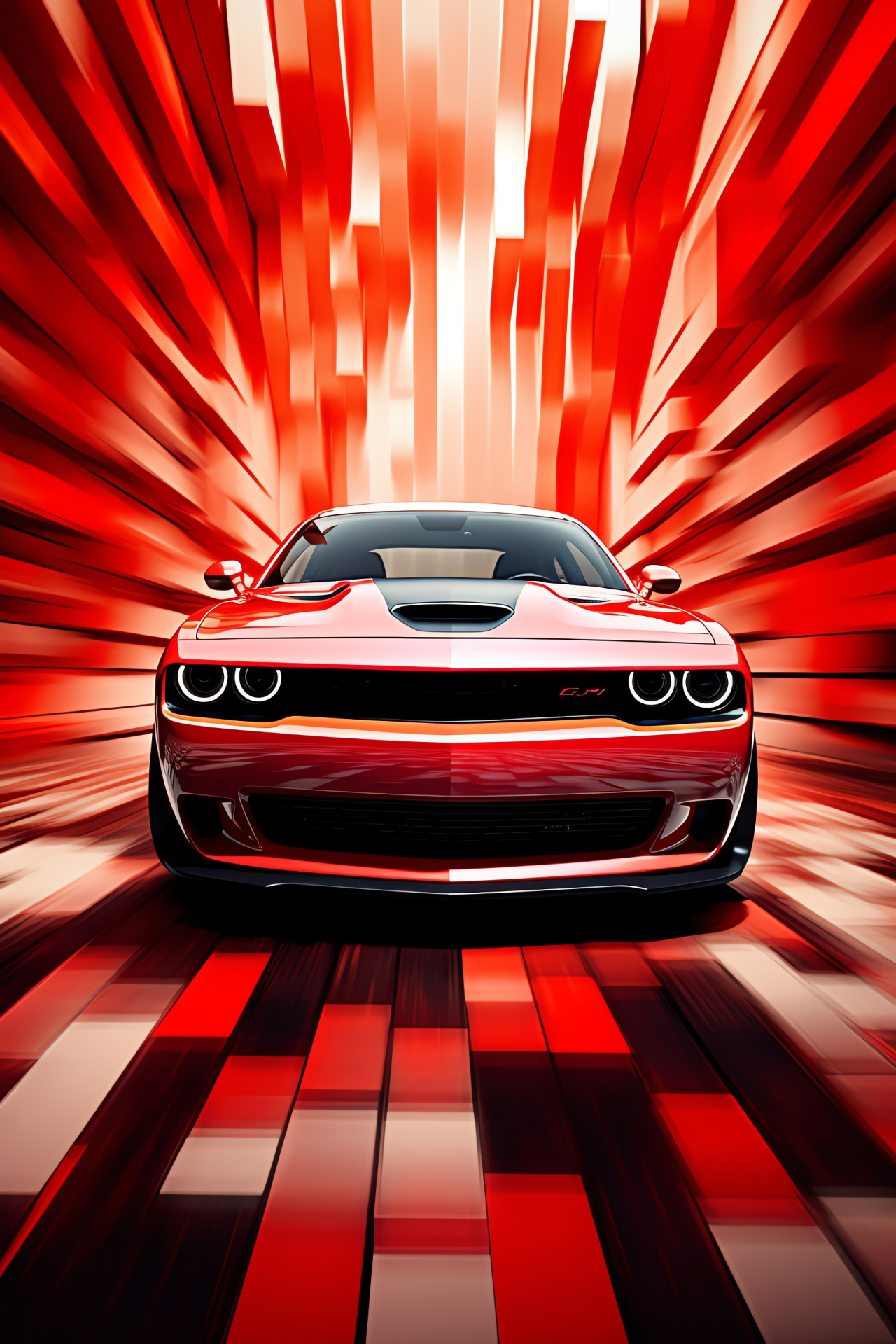 Dodge Challenger SRT Hellcat, Top view muscle car, Geometric pattern studio, Mighty auto presentation, Hellcat force, HD Phone Wallpaper