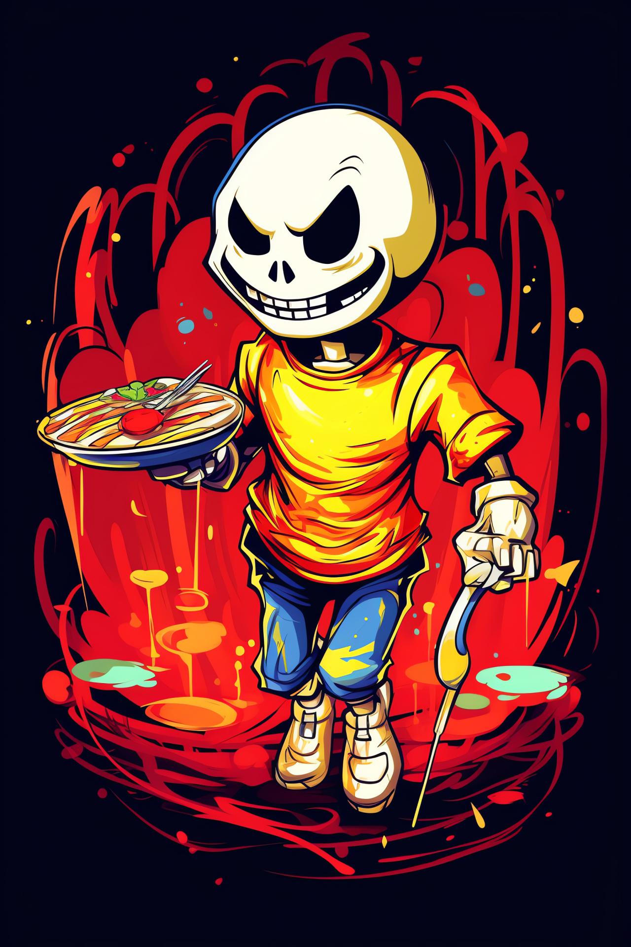 Undertale Character Papyrus, Skeletal Graphic, Eye Illumination, Dual-toned Design, Simple Contrast, HD Phone Image