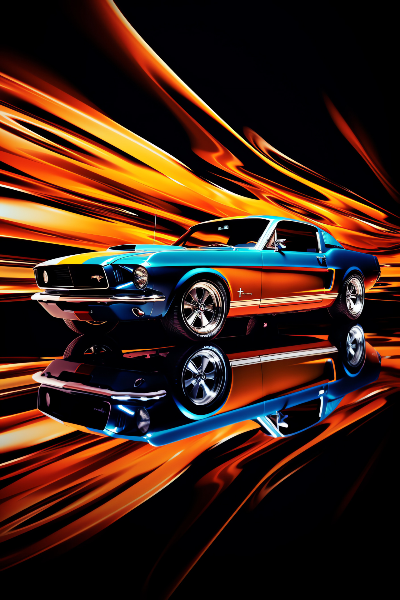 Ford Mustang, Geometric backdrop, Automotive side profile, Contrasting design, American muscle car, HD Phone Image