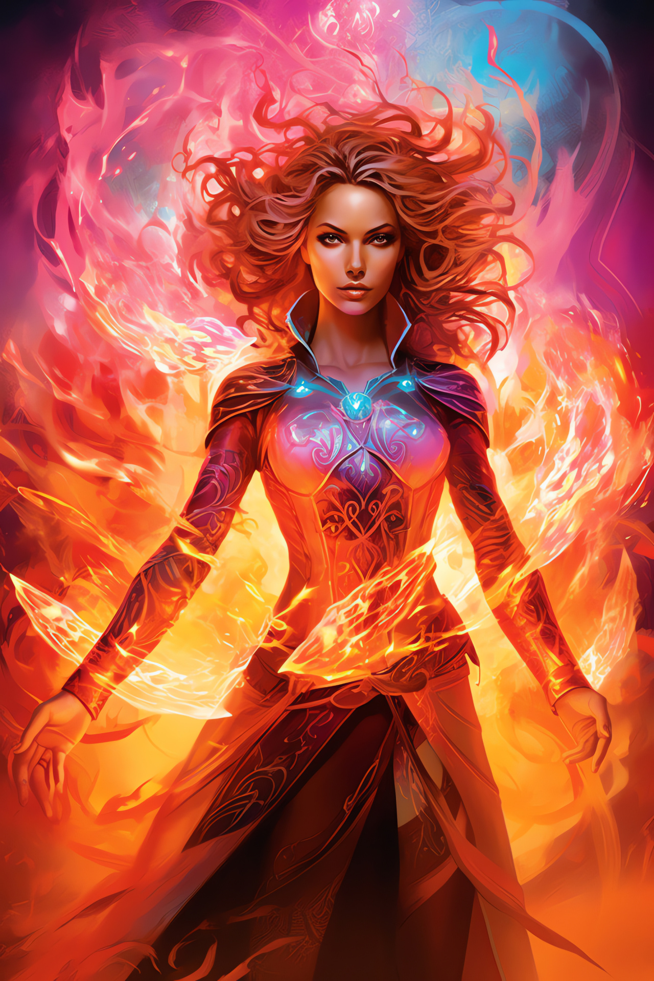 Chandra Nalaar representation, Flame-tressed magician, Destructive sorcery, Alight with power, Magic The Gathering, HD Phone Wallpaper