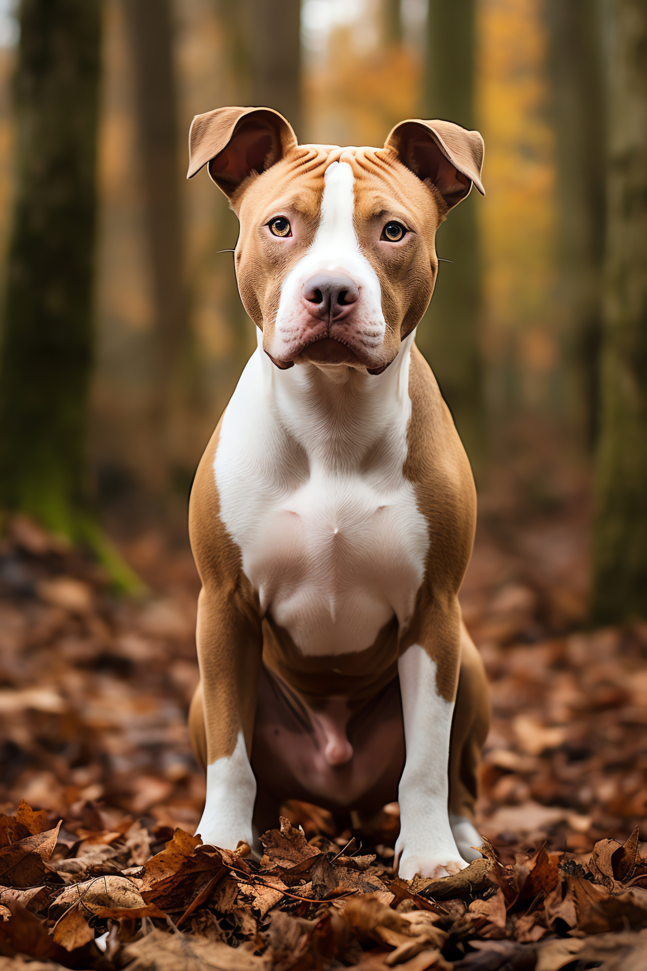 Country Pitbull, canine, fawn patterned coat, devoted gaze, rural landscape, human companion, HD Phone Wallpaper